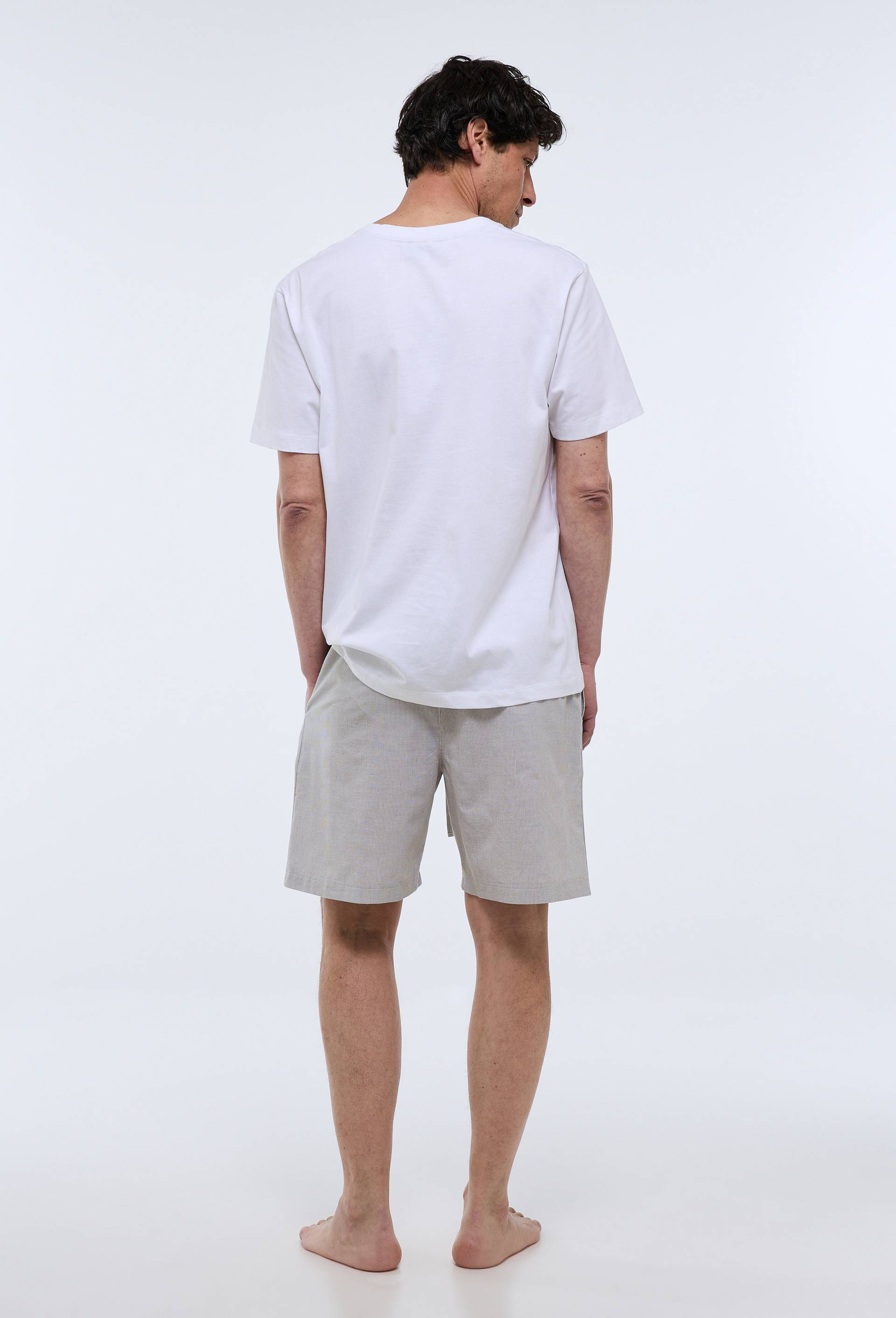 Pyjama T-Shirt manches courtes &agrave; rayures et short en coton BIO GOTS, Vert, large image number 1
