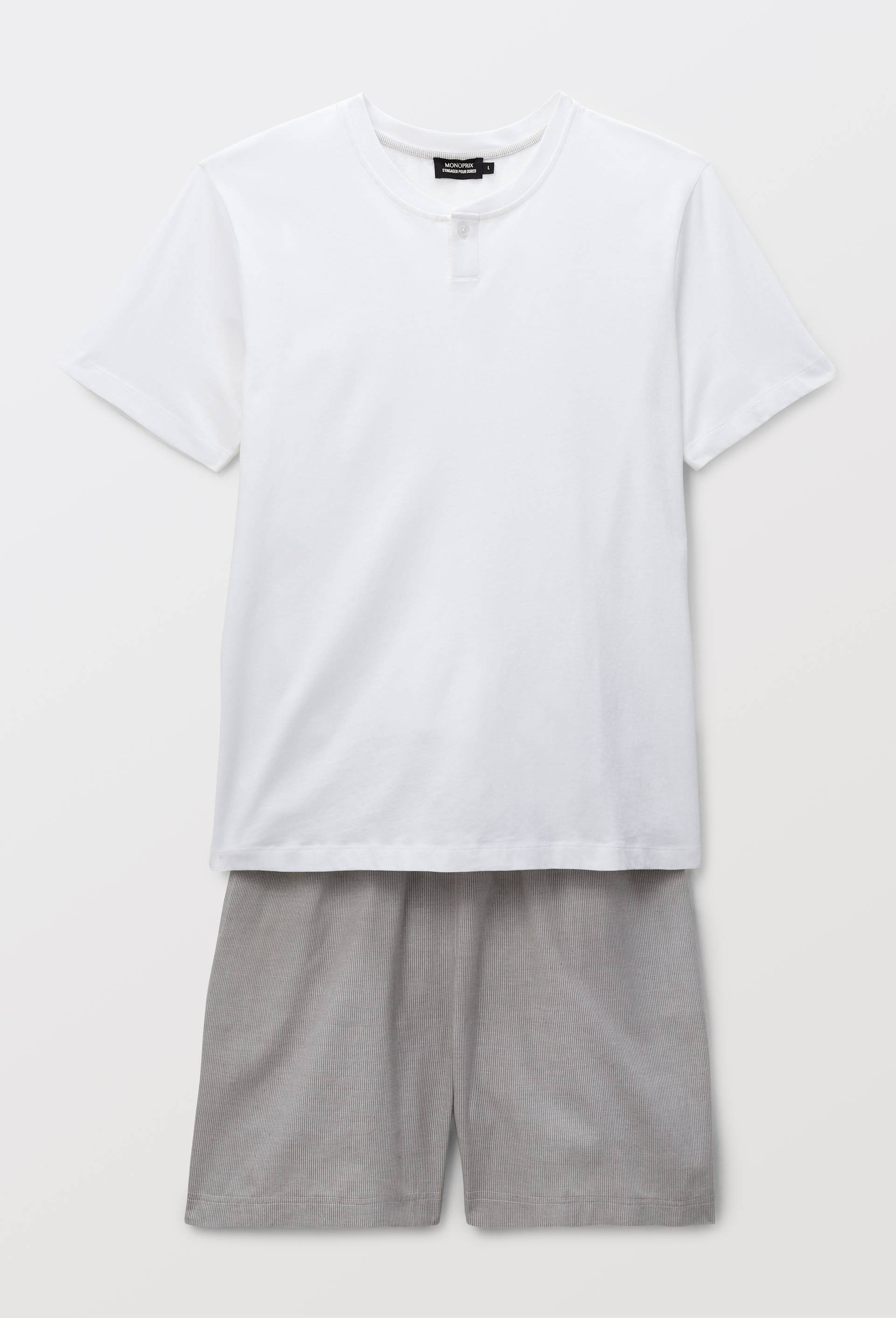 Pyjama T-Shirt manches courtes &agrave; rayures et short en coton BIO GOTS, Vert, large image number 2