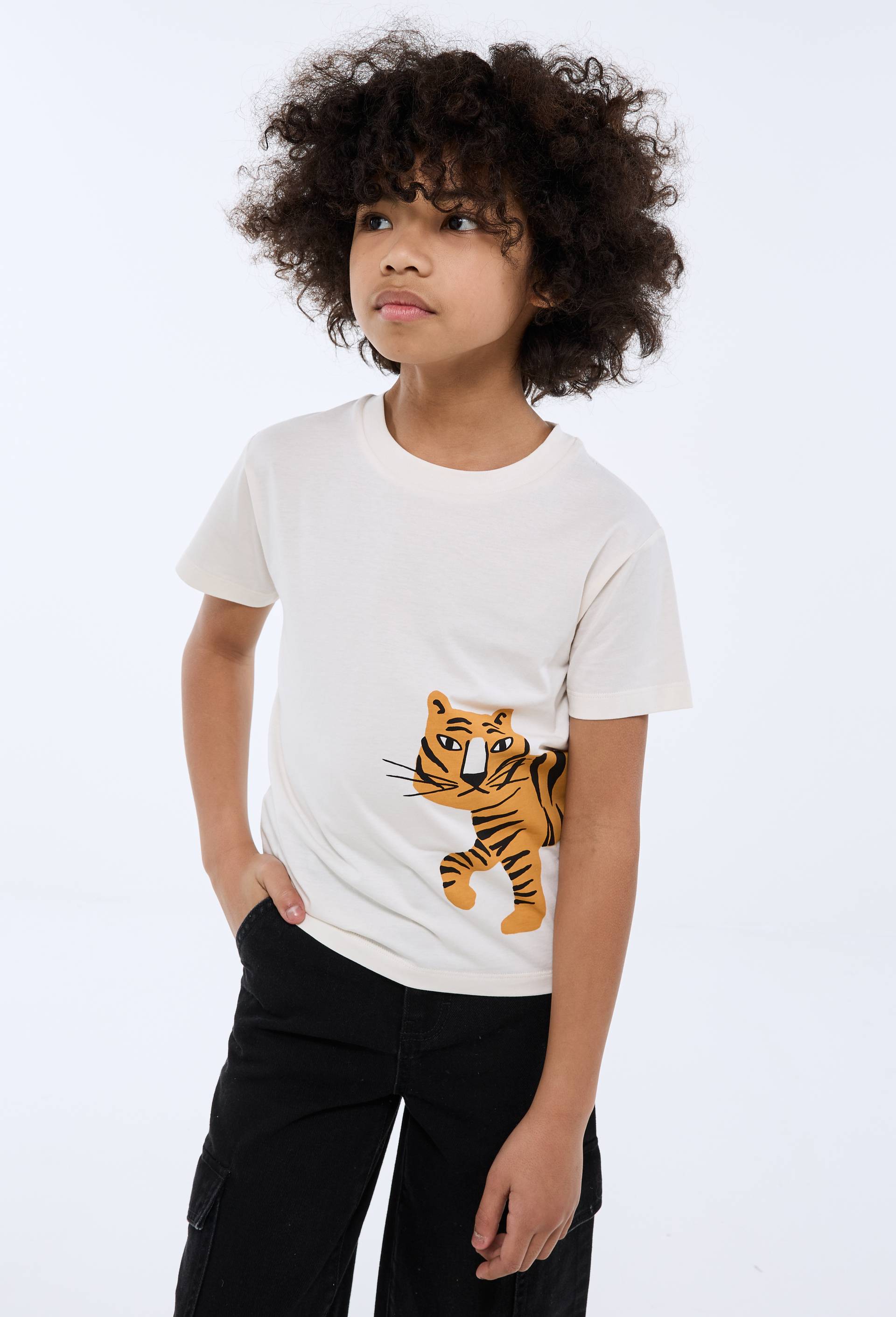T-shirt manches courtes imprim&eacute; en coton BIO GOTS, Beige clair, large image number 0