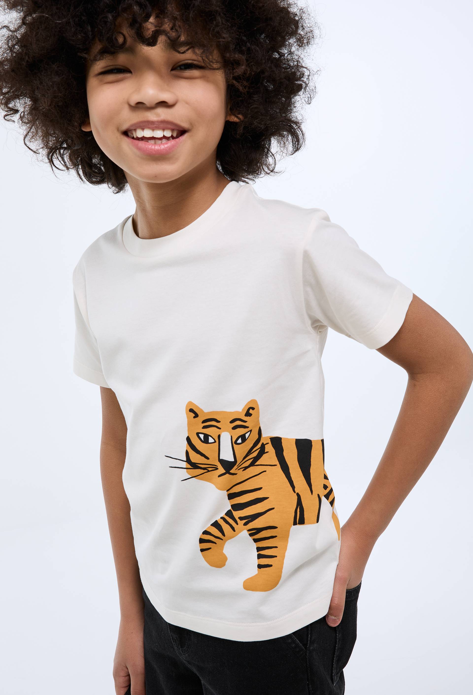 T-shirt manches courtes imprim&eacute; en coton BIO GOTS, Beige clair, large image number 1