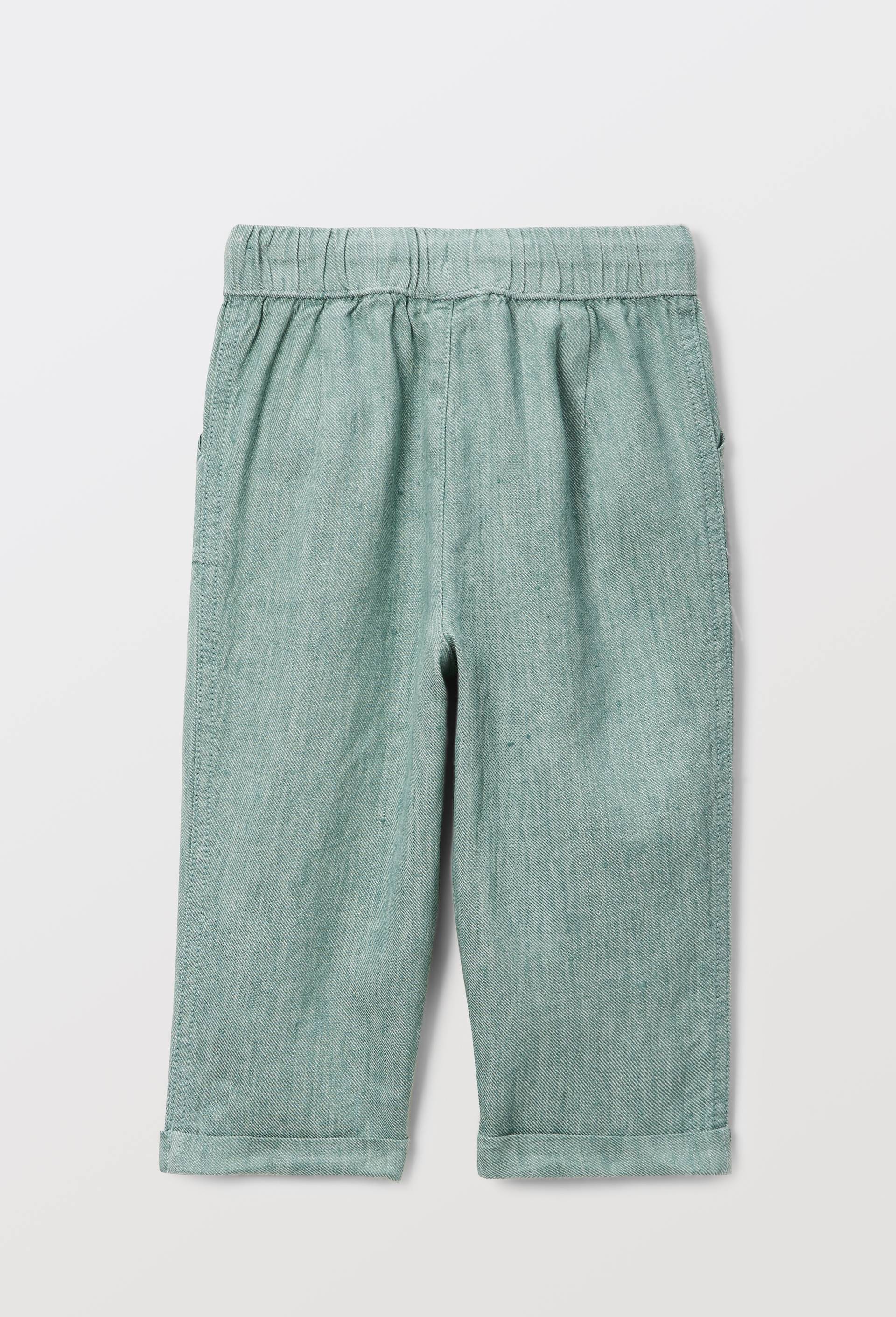 Pantalon taille &eacute;lastique uni contenant du lin, Vert, large image number 2.0