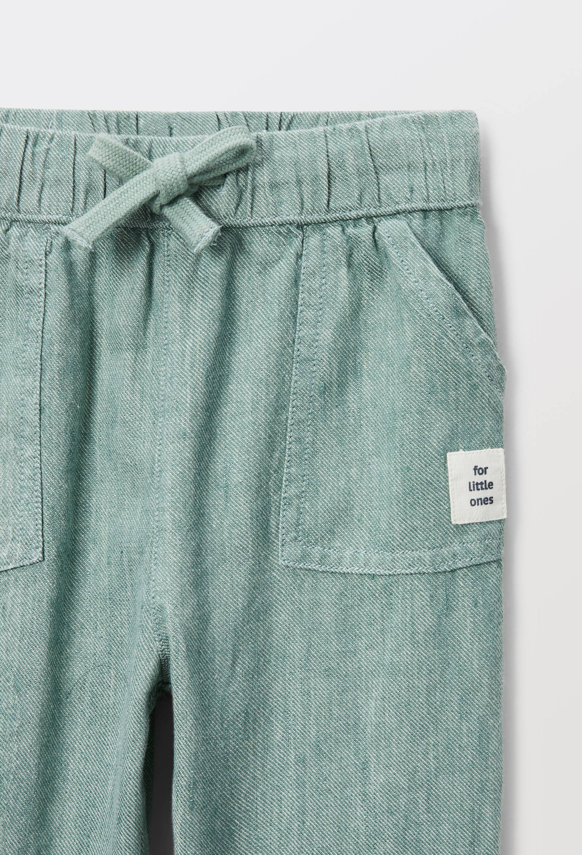 Pantalon taille &eacute;lastique uni contenant du lin, Vert, large image number 3