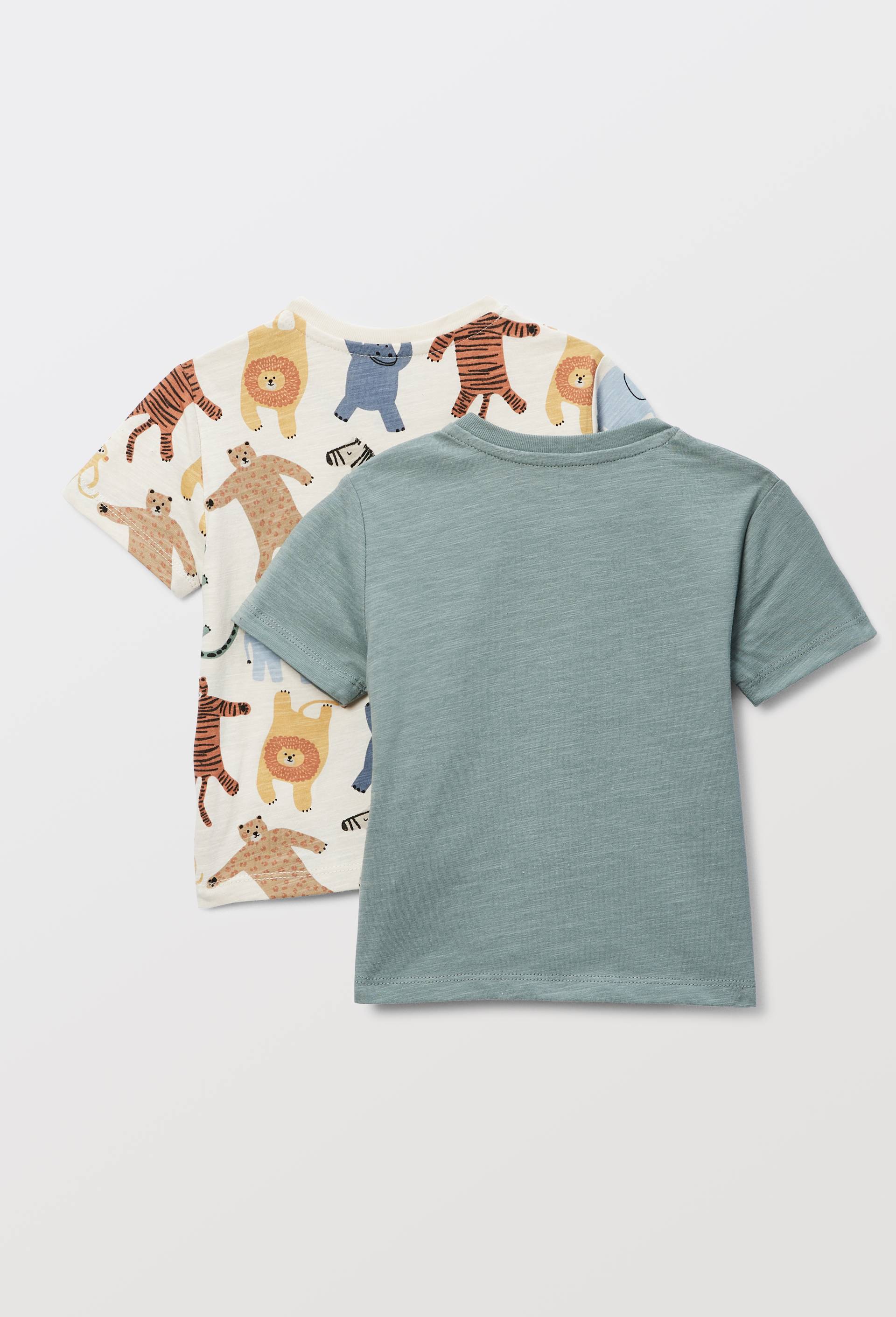 Lot de 2 t-shirts manches courtes imprim&eacute; et uni en coton BIO GOTS, Beige clair, large image number 1.0