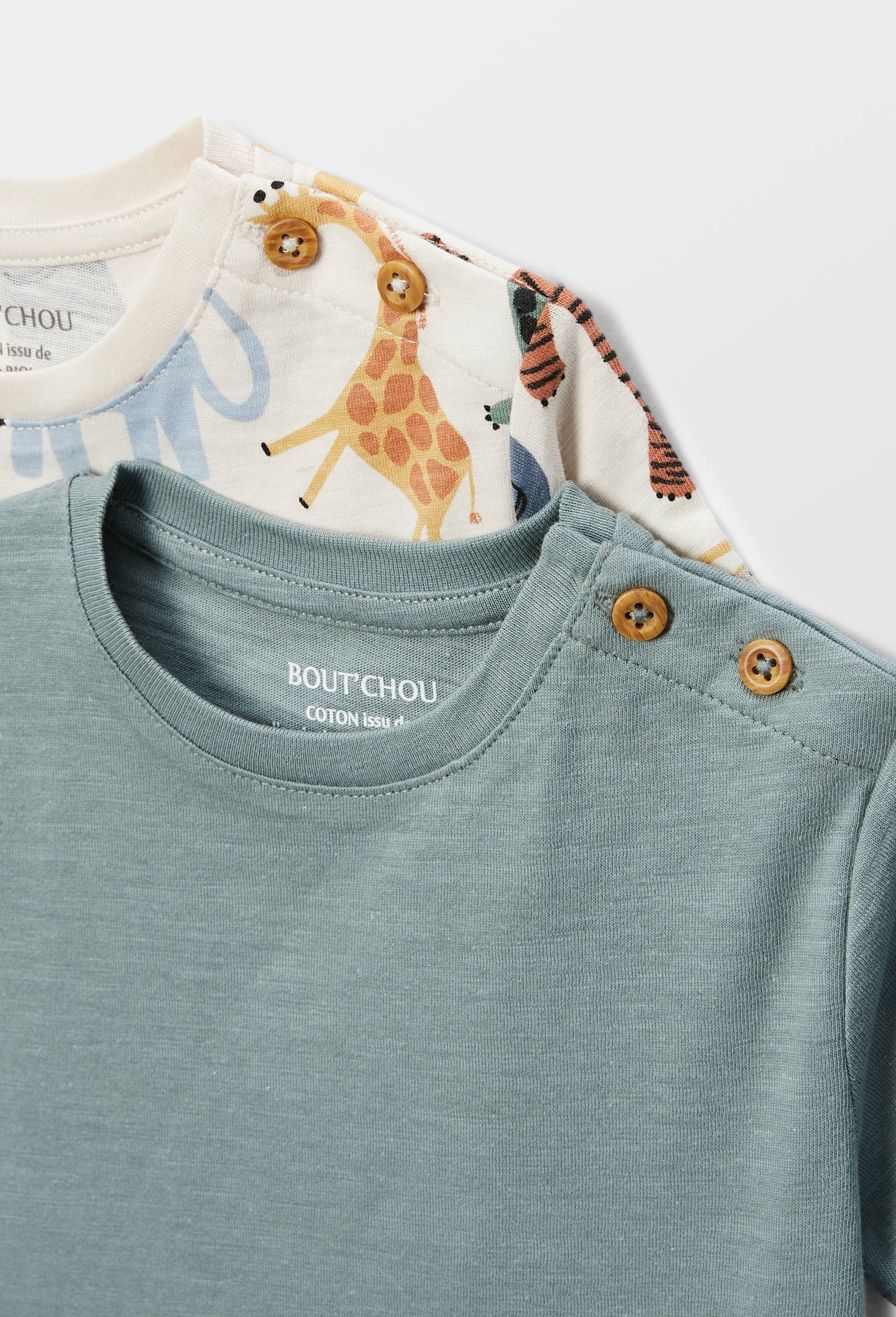Lot de 2 t-shirts manches courtes imprim&eacute; et uni en coton BIO GOTS, Beige clair, large image number 2