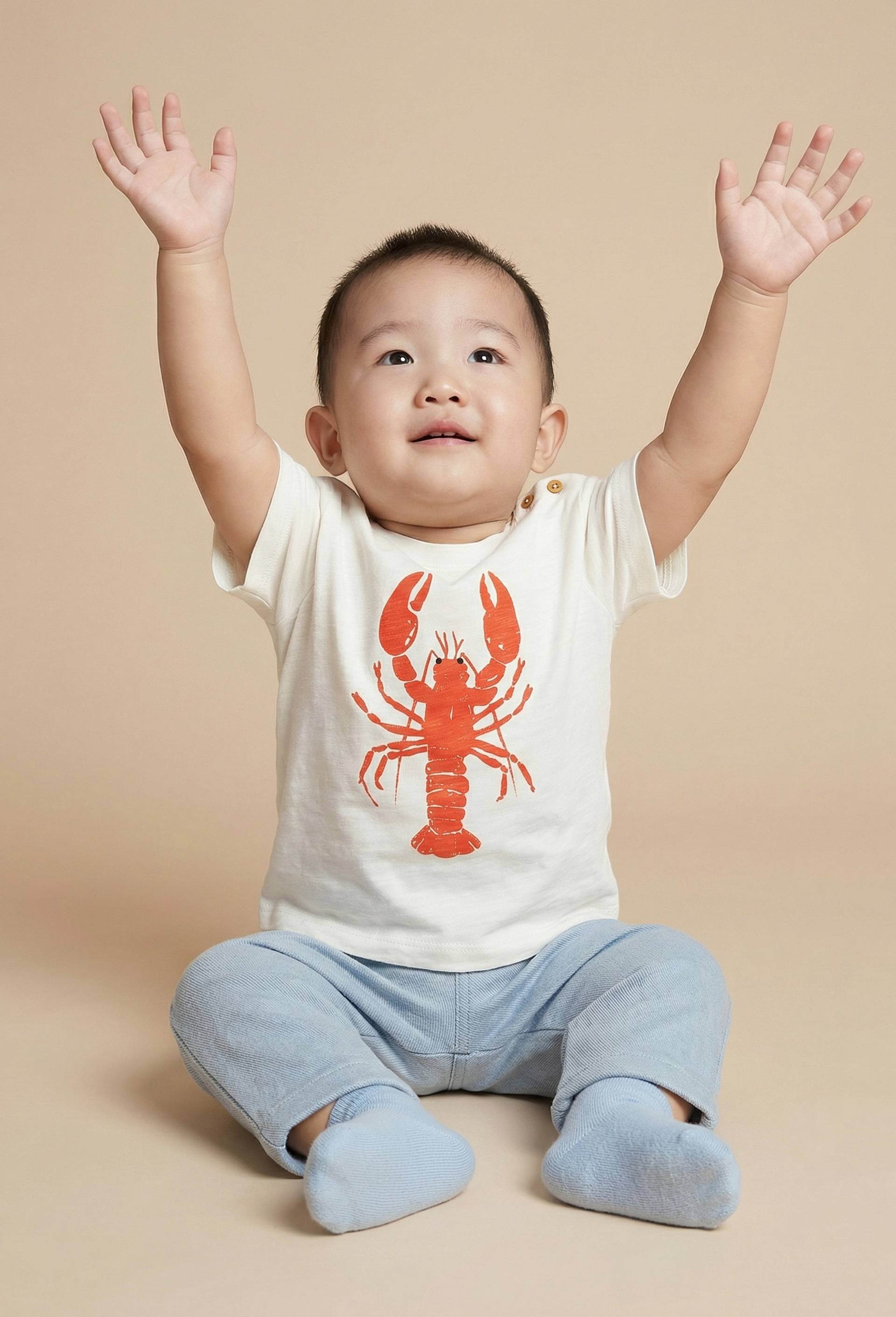 Lot de 2 t-shirts manches courtes imprim&eacute; et uni en coton BIO GOTS, Ecru, large image number 0