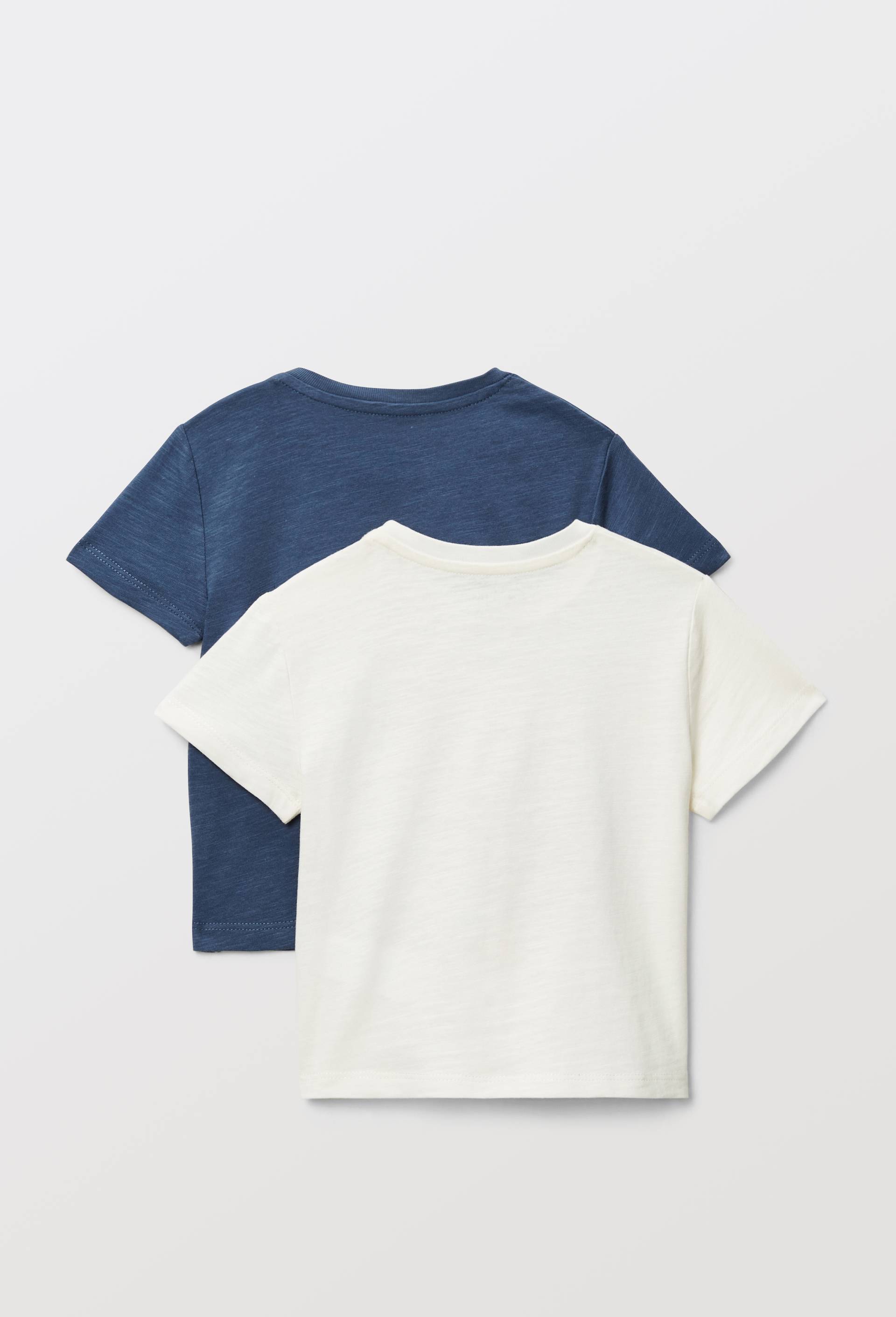 Lot de 2 t-shirts manches courtes imprim&eacute; et uni en coton BIO GOTS, Ecru, large image number 2