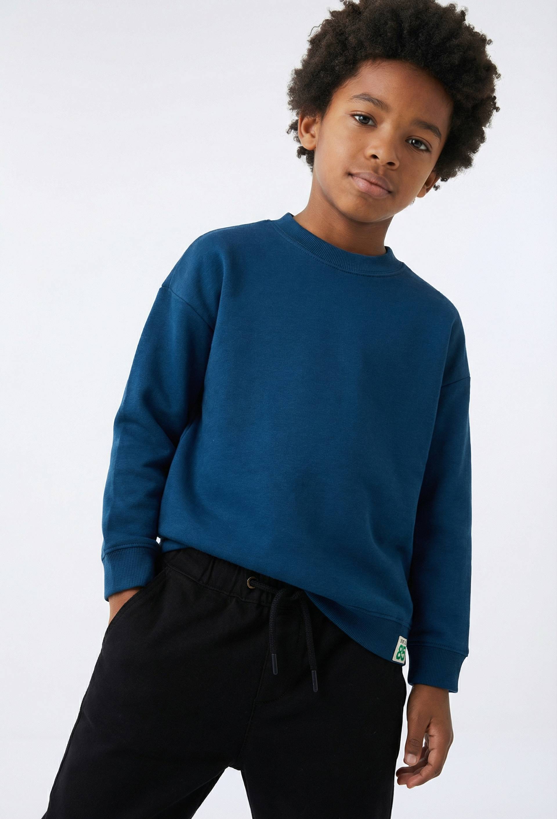 Sweat uni en coton BIO GOTS, Bleu fonc&eacute;, large image number 0.0