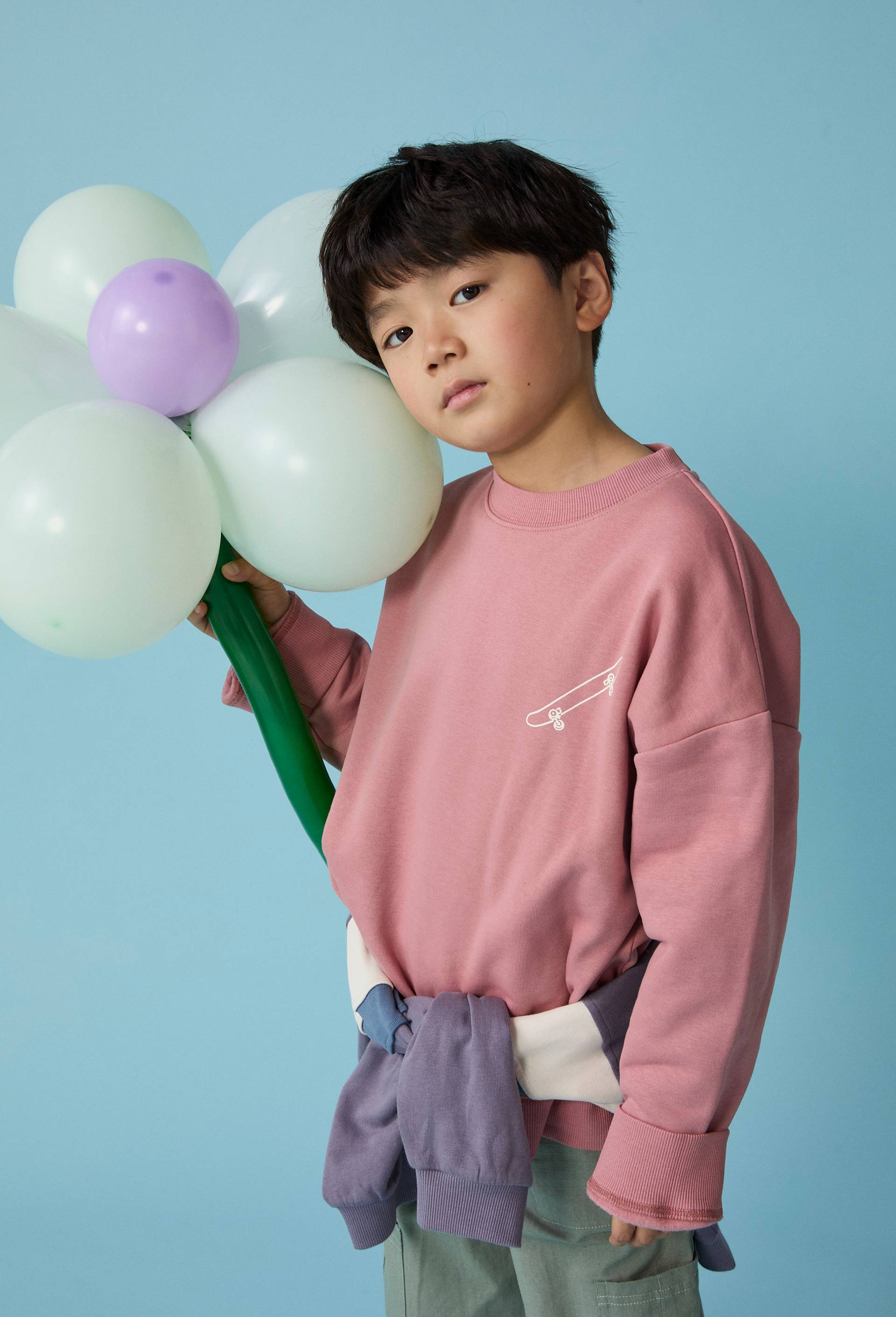 Sweat col rond imprim&eacute; en coton BIO GOTS, Rose, large image number 0.0