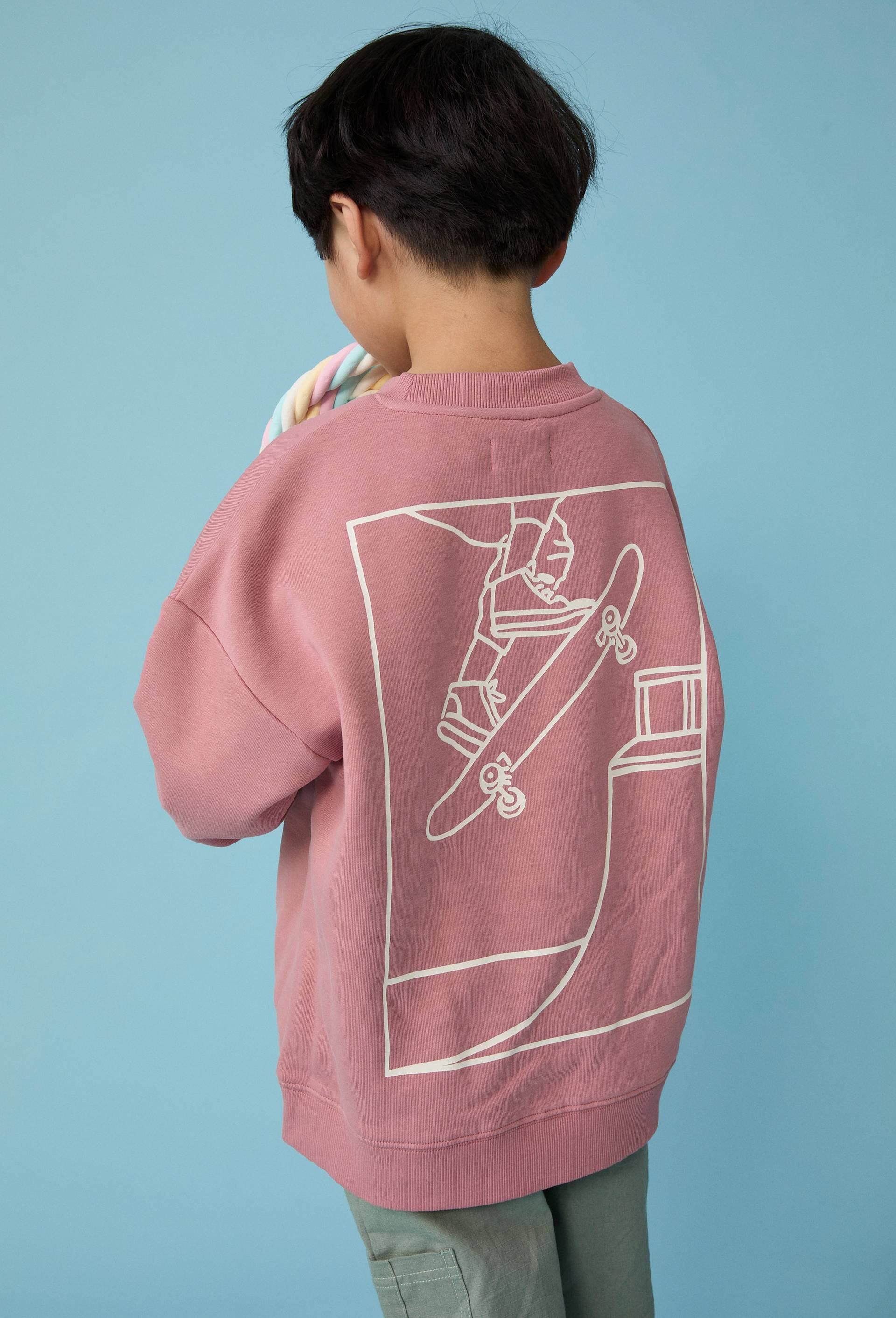 Sweat col rond imprim&eacute; en coton BIO GOTS, Rose, large image number 1