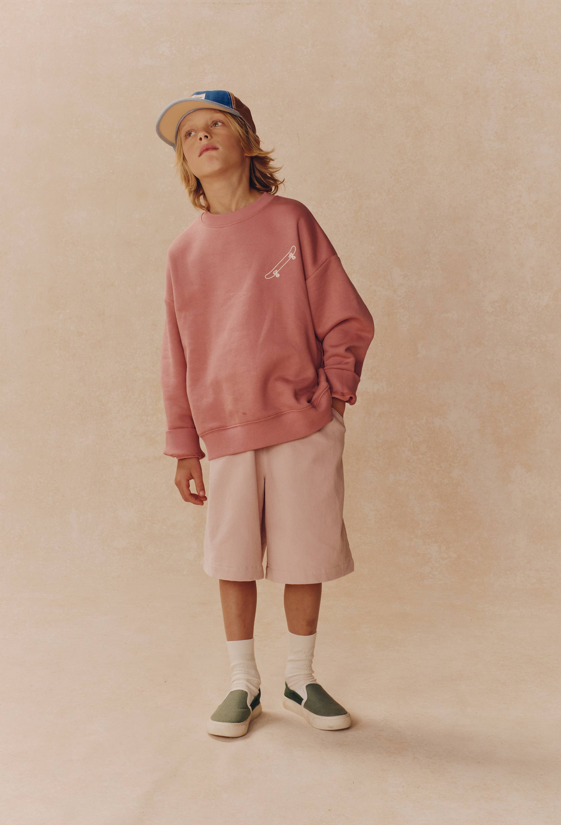 Sweat col rond imprim&eacute; en coton BIO GOTS, Rose, large image number 1