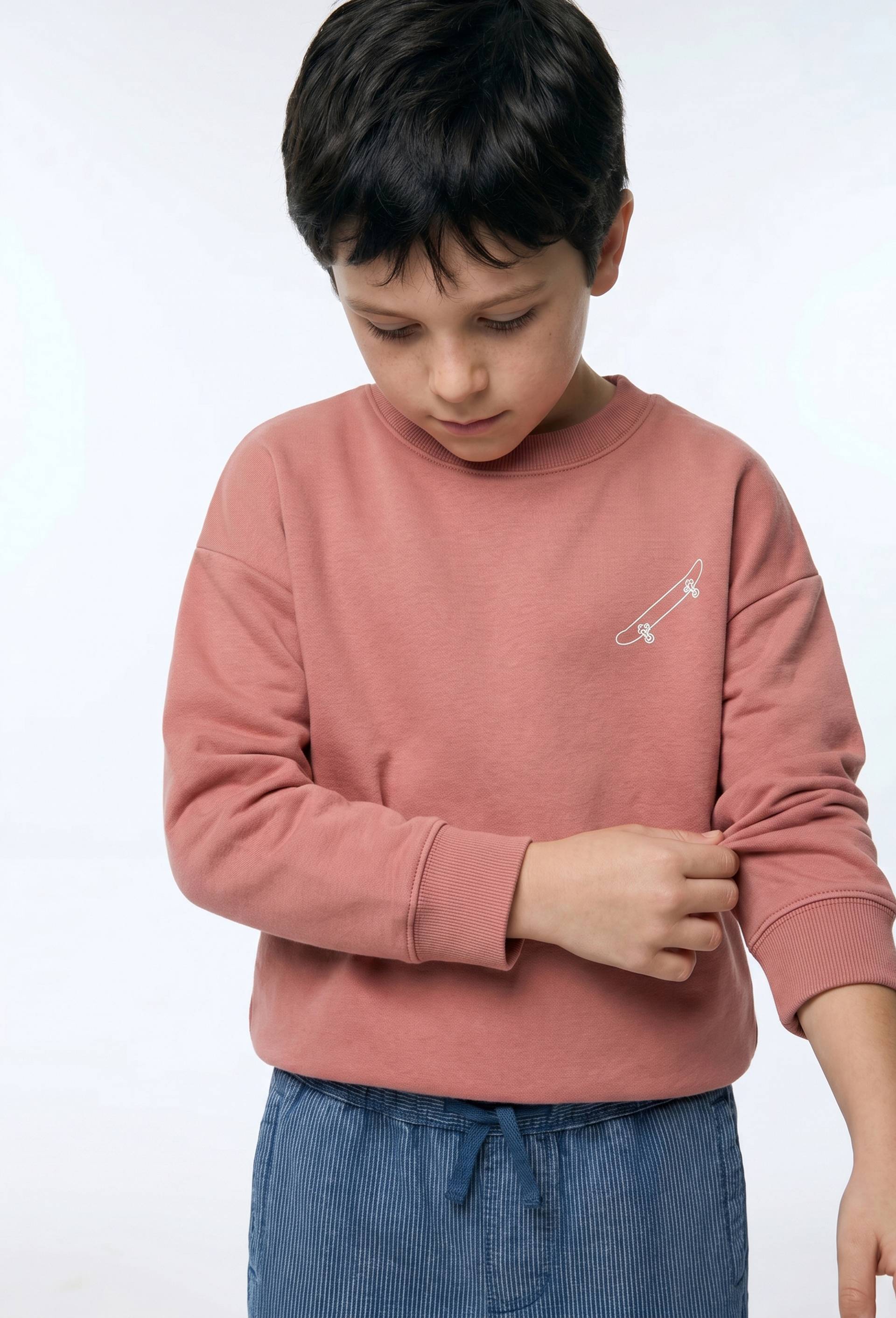 Sweat col rond imprim&eacute; en coton BIO GOTS, Rose, large image number 2.0