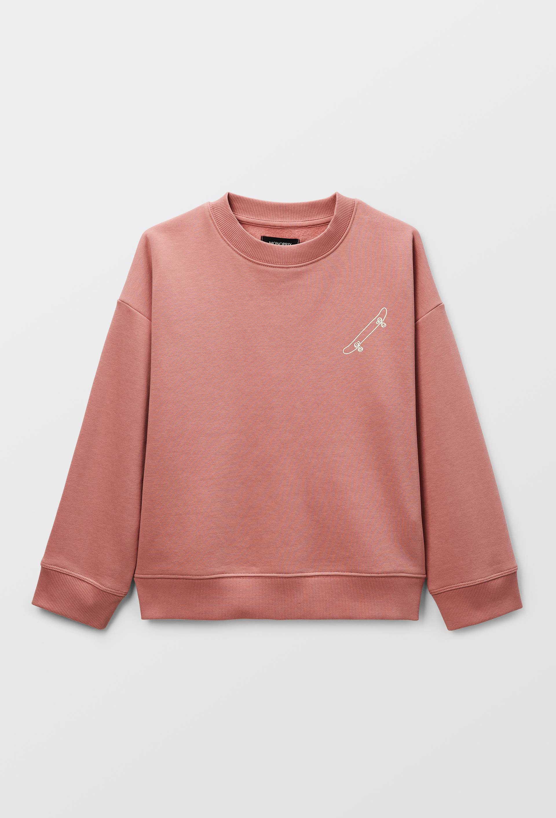 Sweat col rond imprim&eacute; en coton BIO GOTS, Rose, large image number 3.0