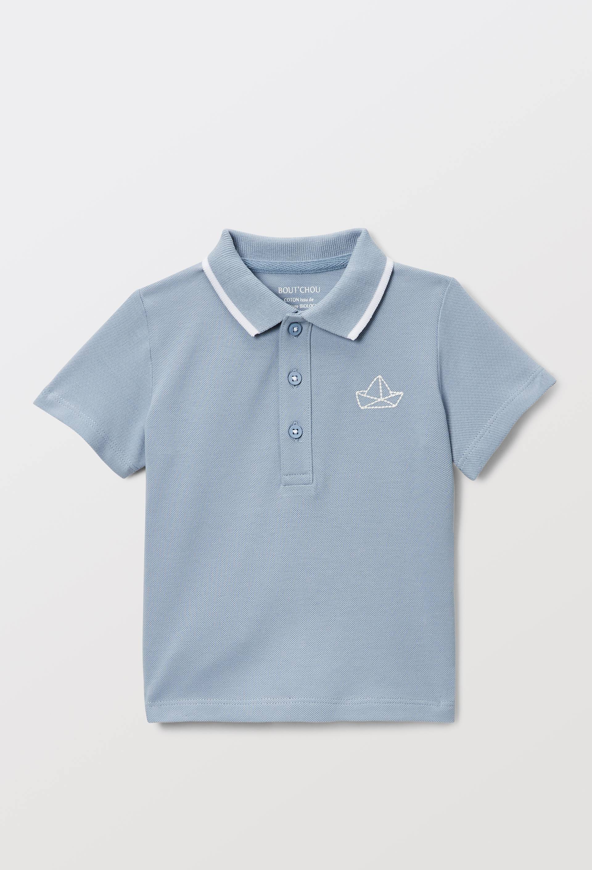 Polo manches courtes avec broderie en piqu&eacute; de coton BIO GOTS, Bleu, large image number 1