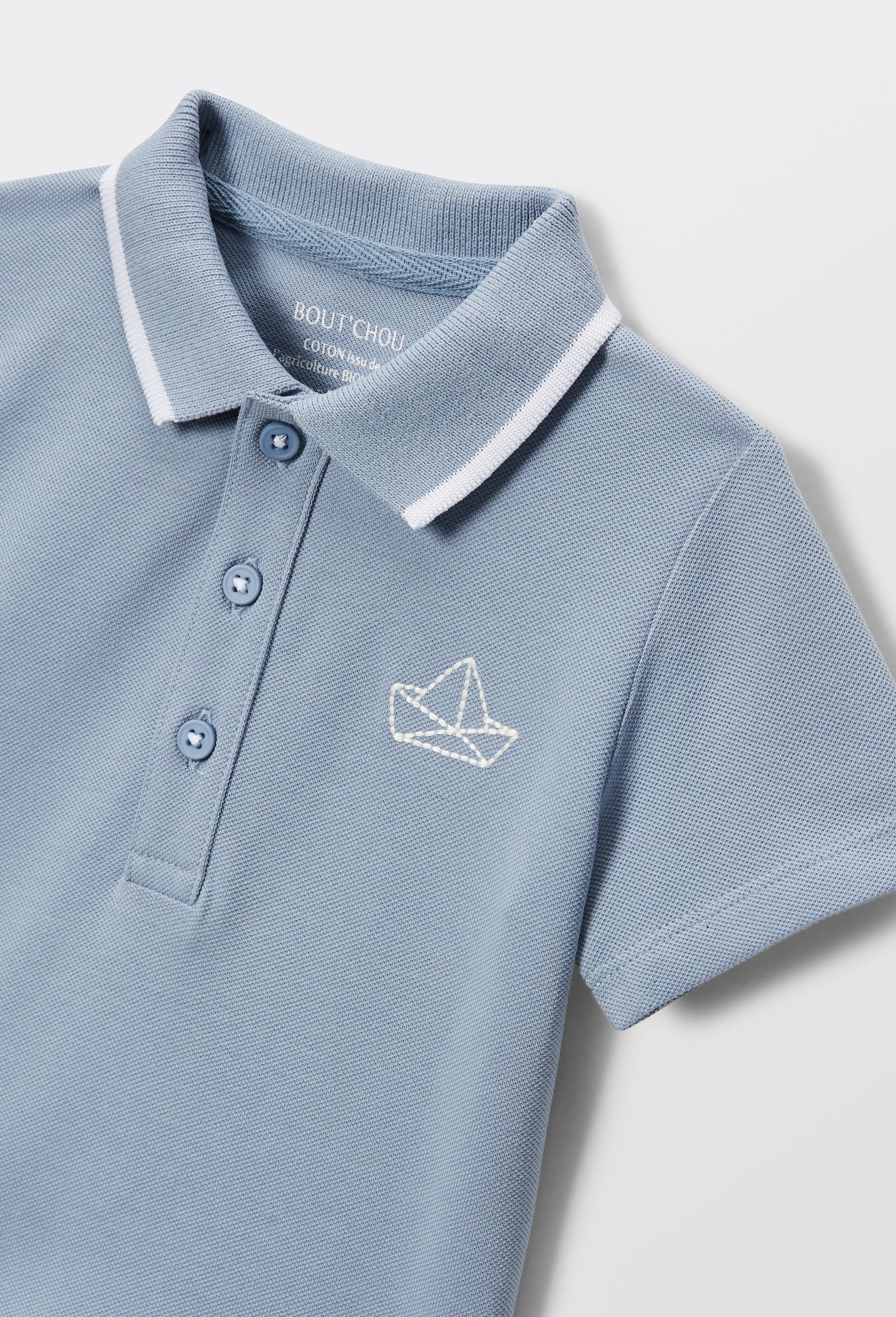 Polo manches courtes avec broderie en piqu&eacute; de coton BIO GOTS, Bleu, large image number 3.0