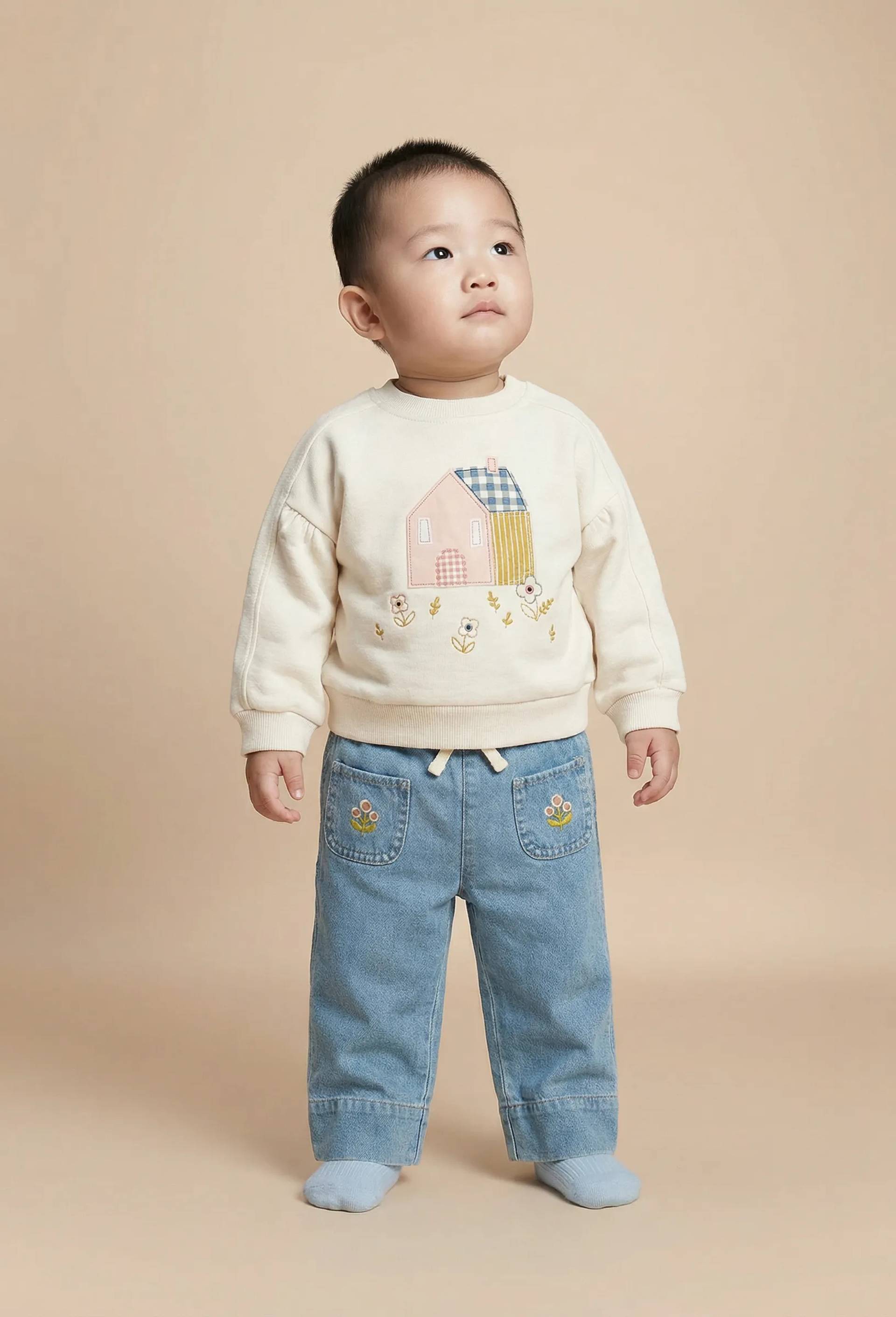 Sweat imprim&eacute; en coton BIO GOTS, Beige clair, large image number 0.0