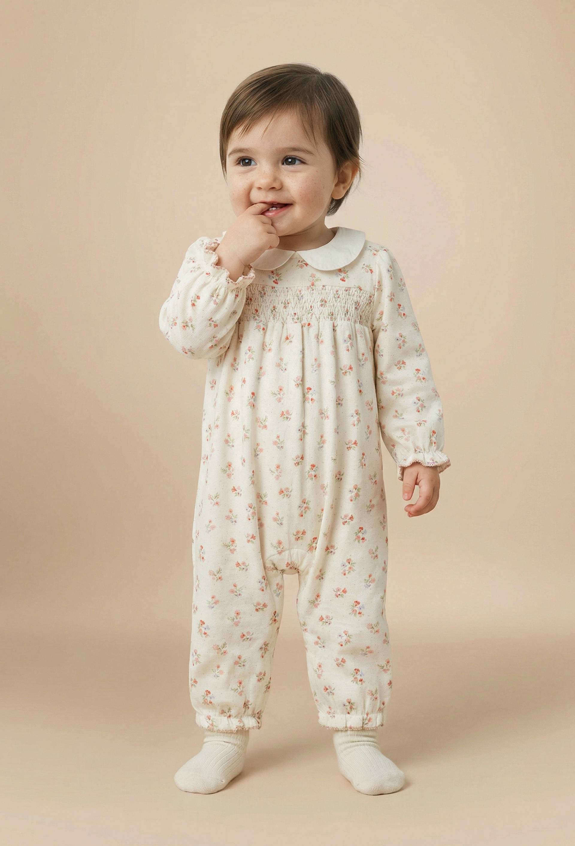 Combinaison longue imprim&eacute;e en gaze de coton BIO GOTS, Beige clair, large image number 0.0