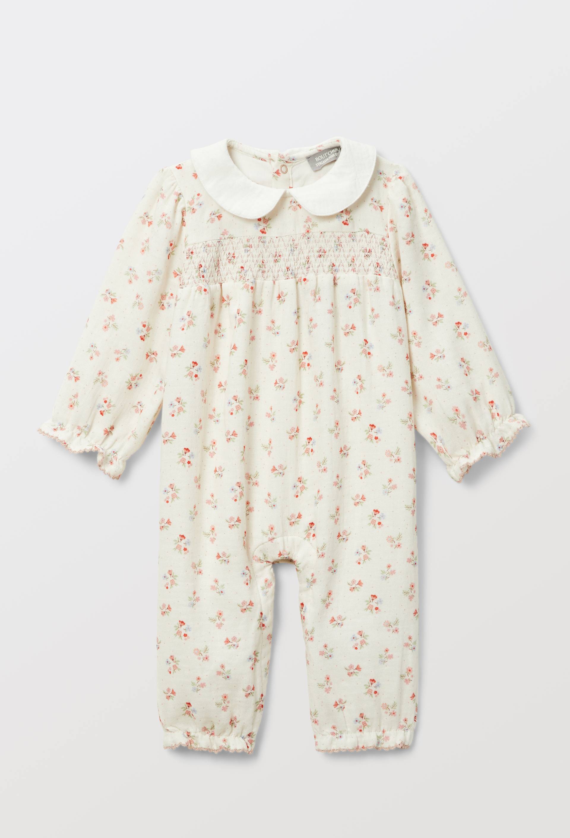 Combinaison longue imprim&eacute;e en gaze de coton BIO GOTS, Beige clair, large image number 1.0