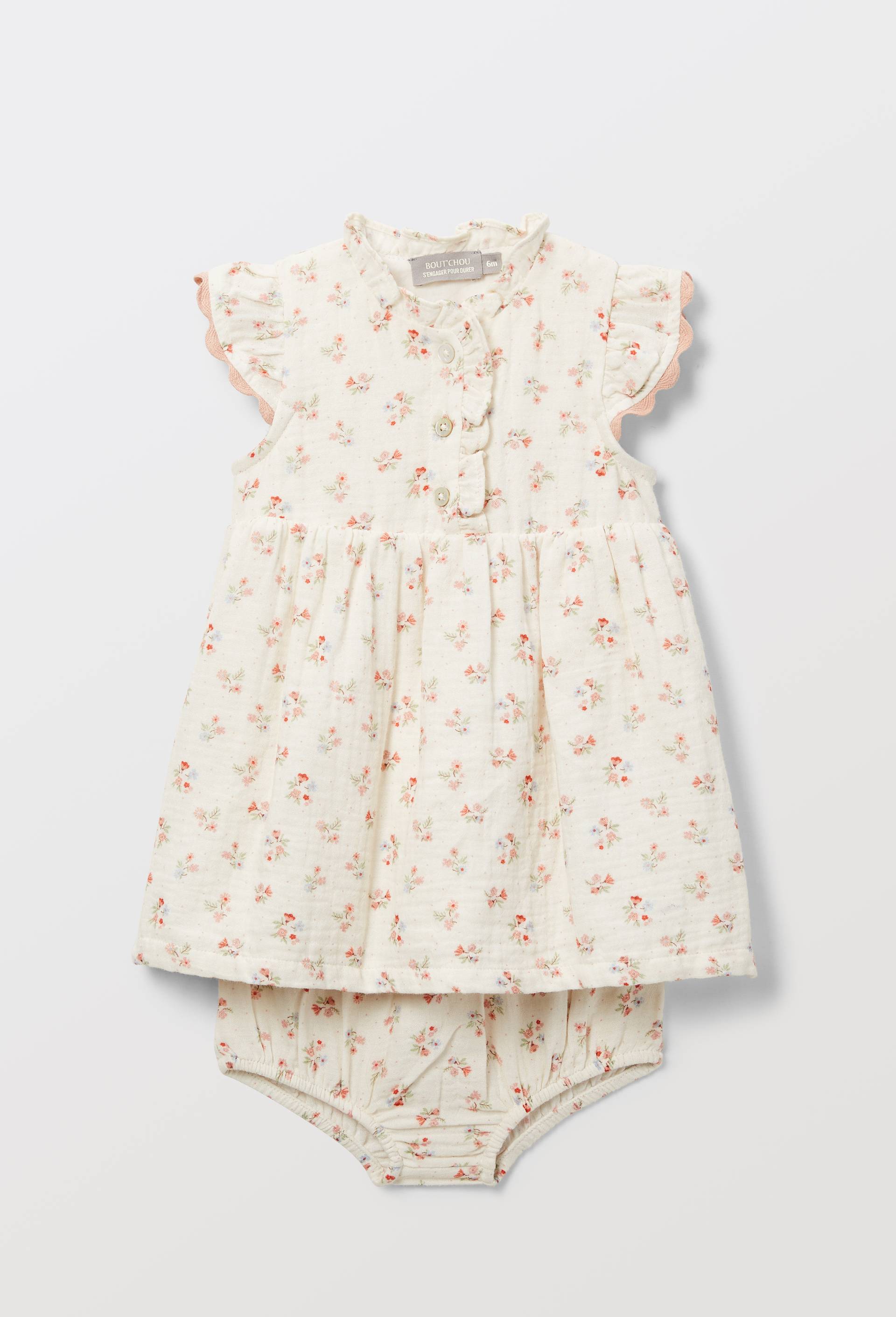 Robe imprim&eacute;e avec bloomer en coton BIO GOTS, Beige clair, large image number 0
