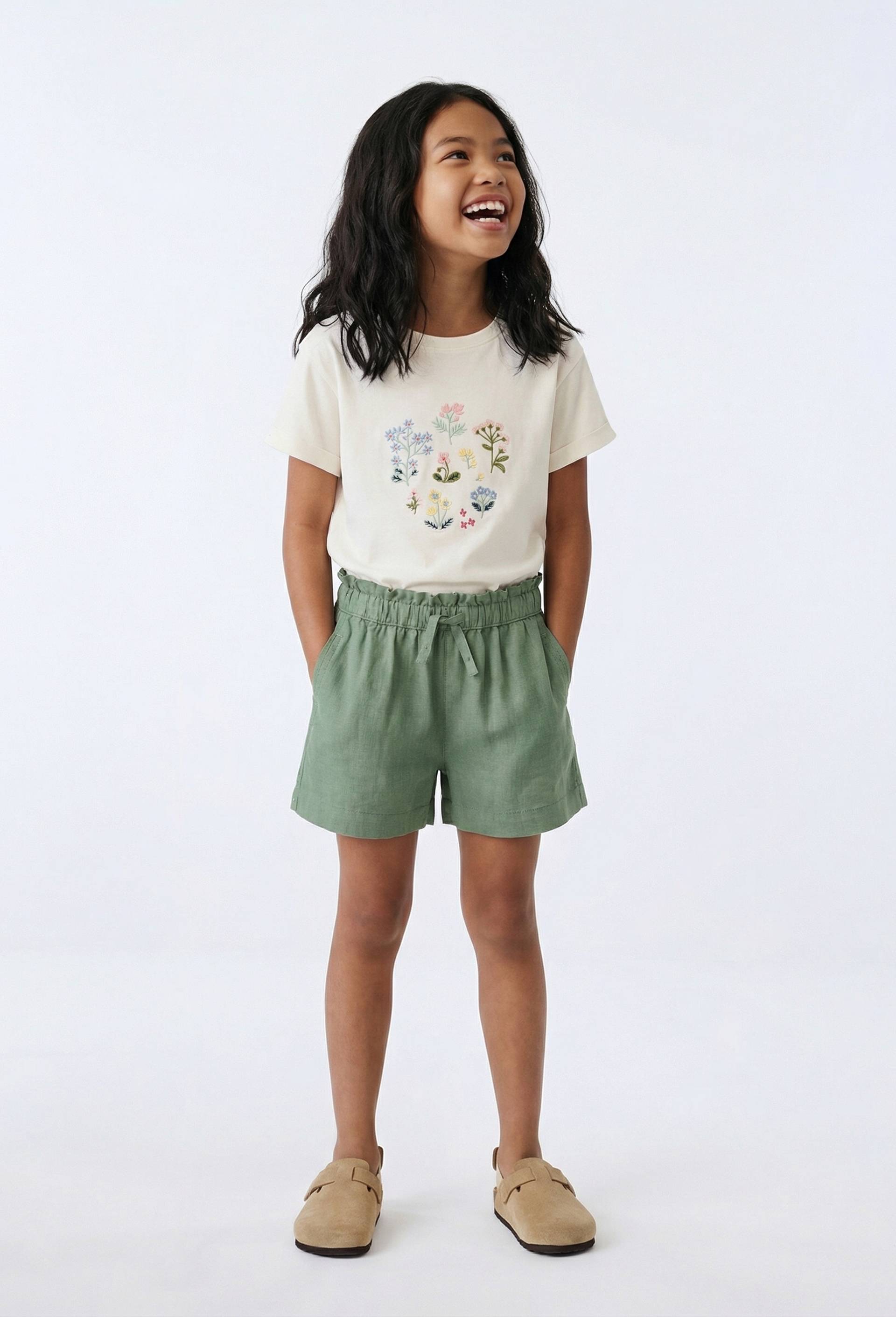 Short uni en lin, Vert, swatch image