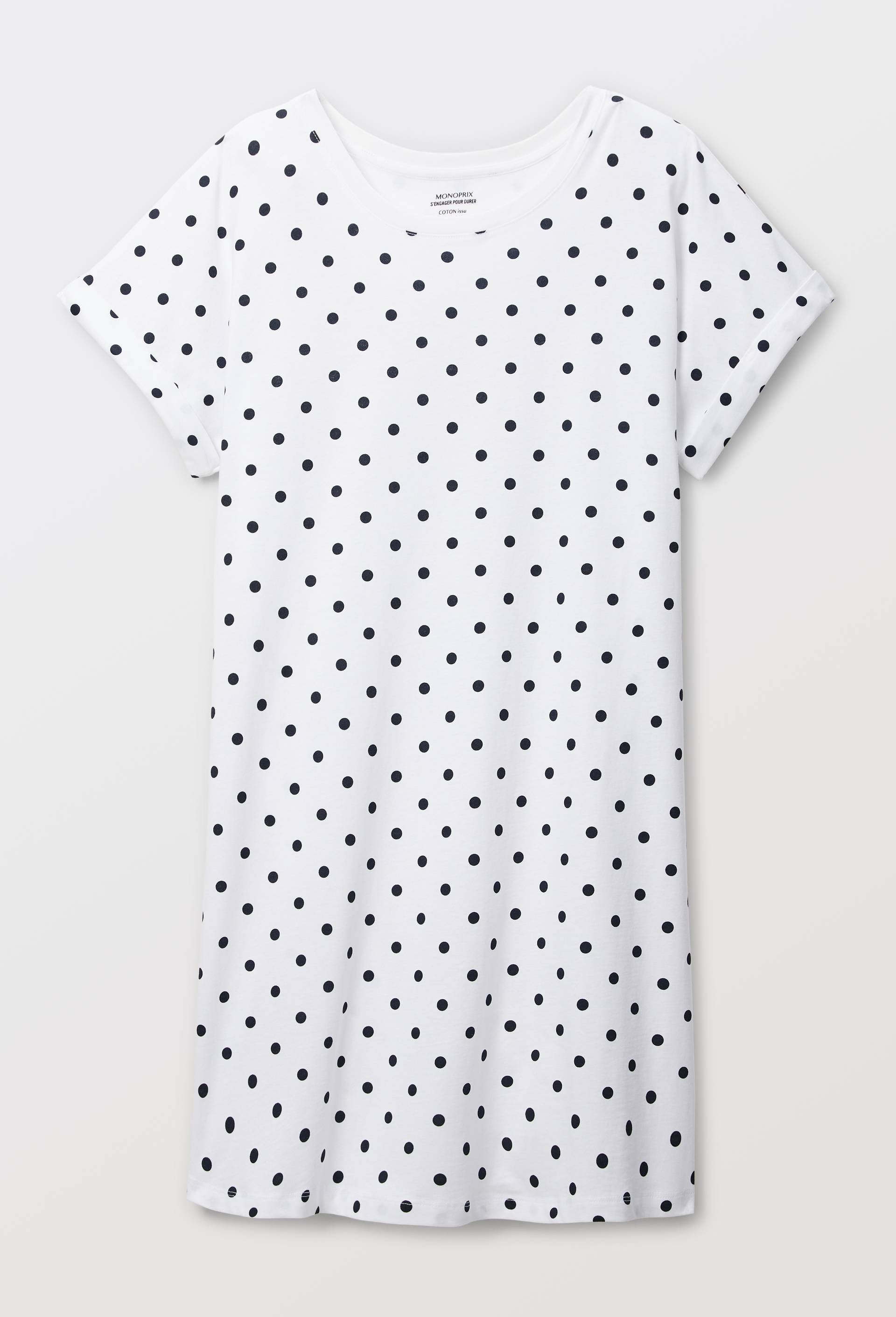 Chemise de nuit manches courtes &agrave; pois en coton BIO, Blanc, large image number 2