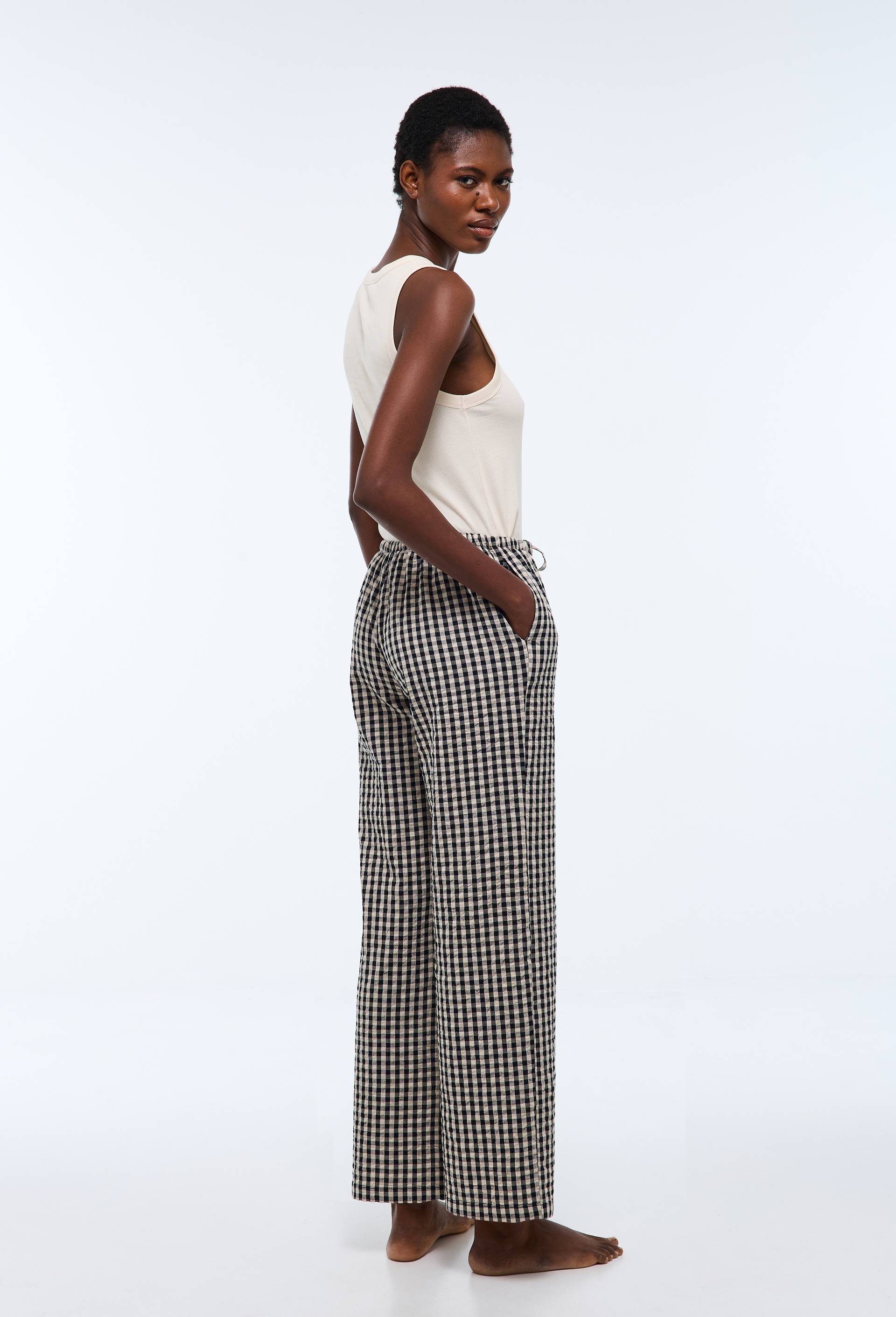 Pantalon ray&eacute; en coton BIO GOTS, Noir, large image number 1