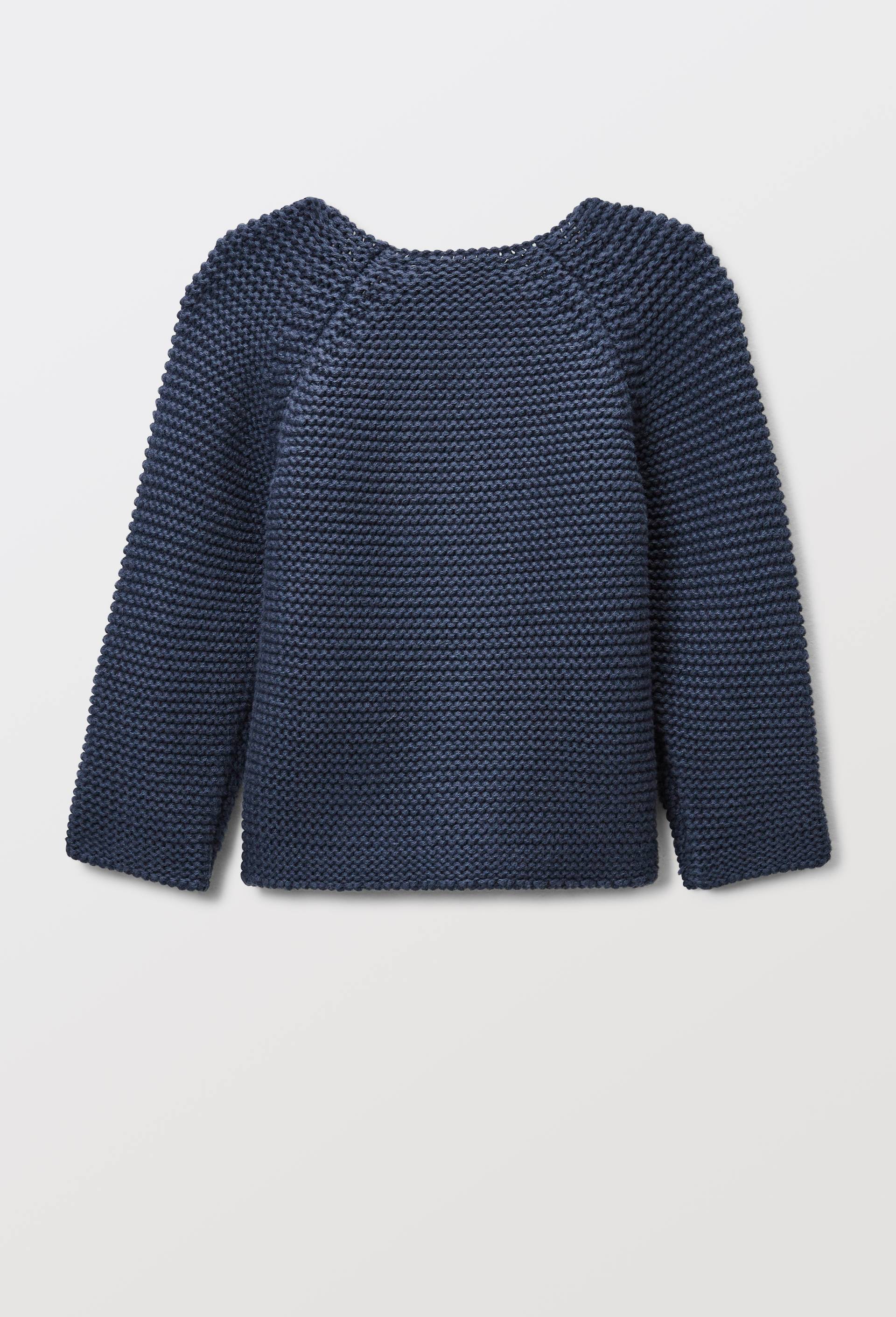 Cardigan uni en point mousse en coton, Bleu fonc&eacute;, large image number 1