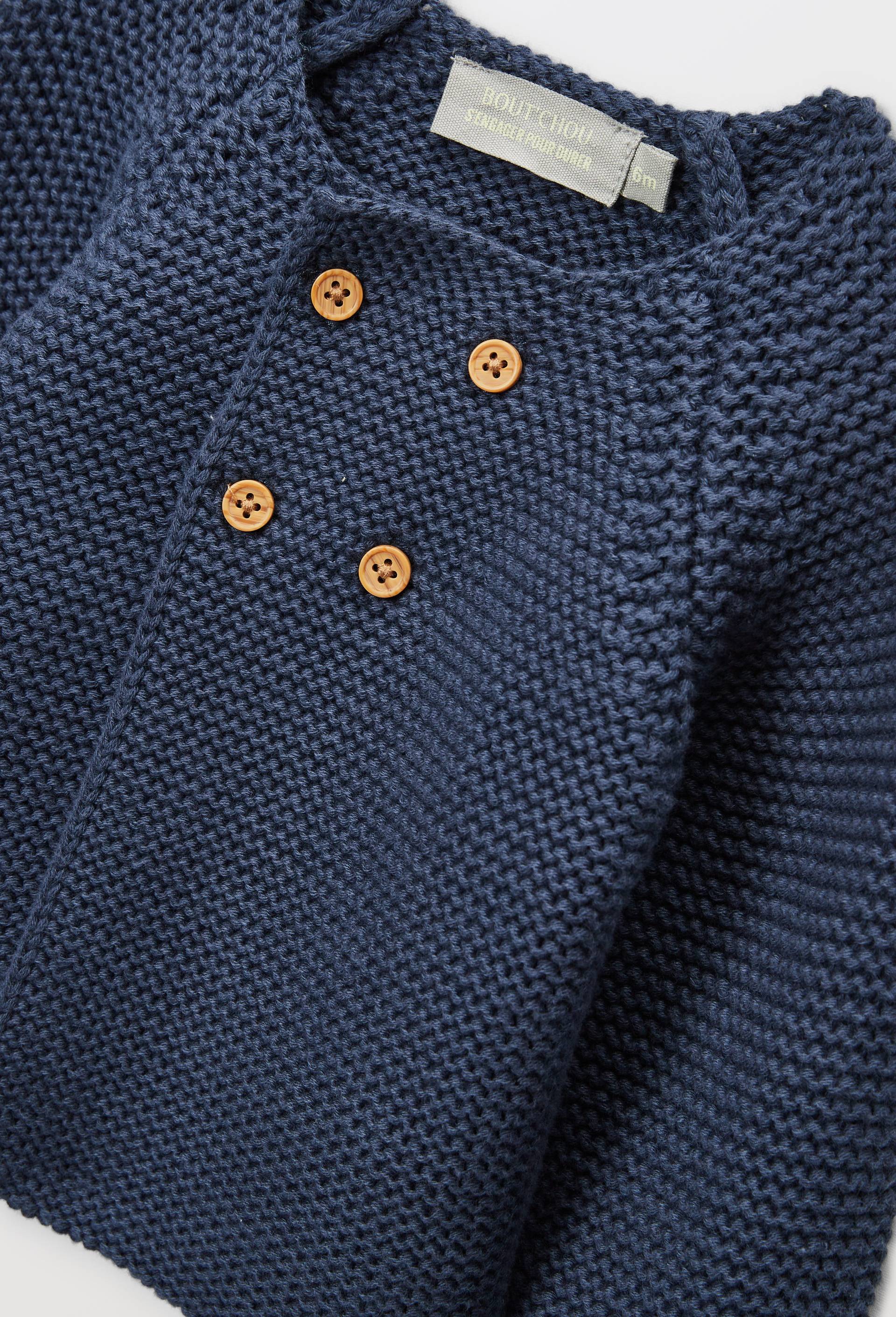 Cardigan uni en point mousse en coton, Bleu fonc&eacute;, large image number 2.0