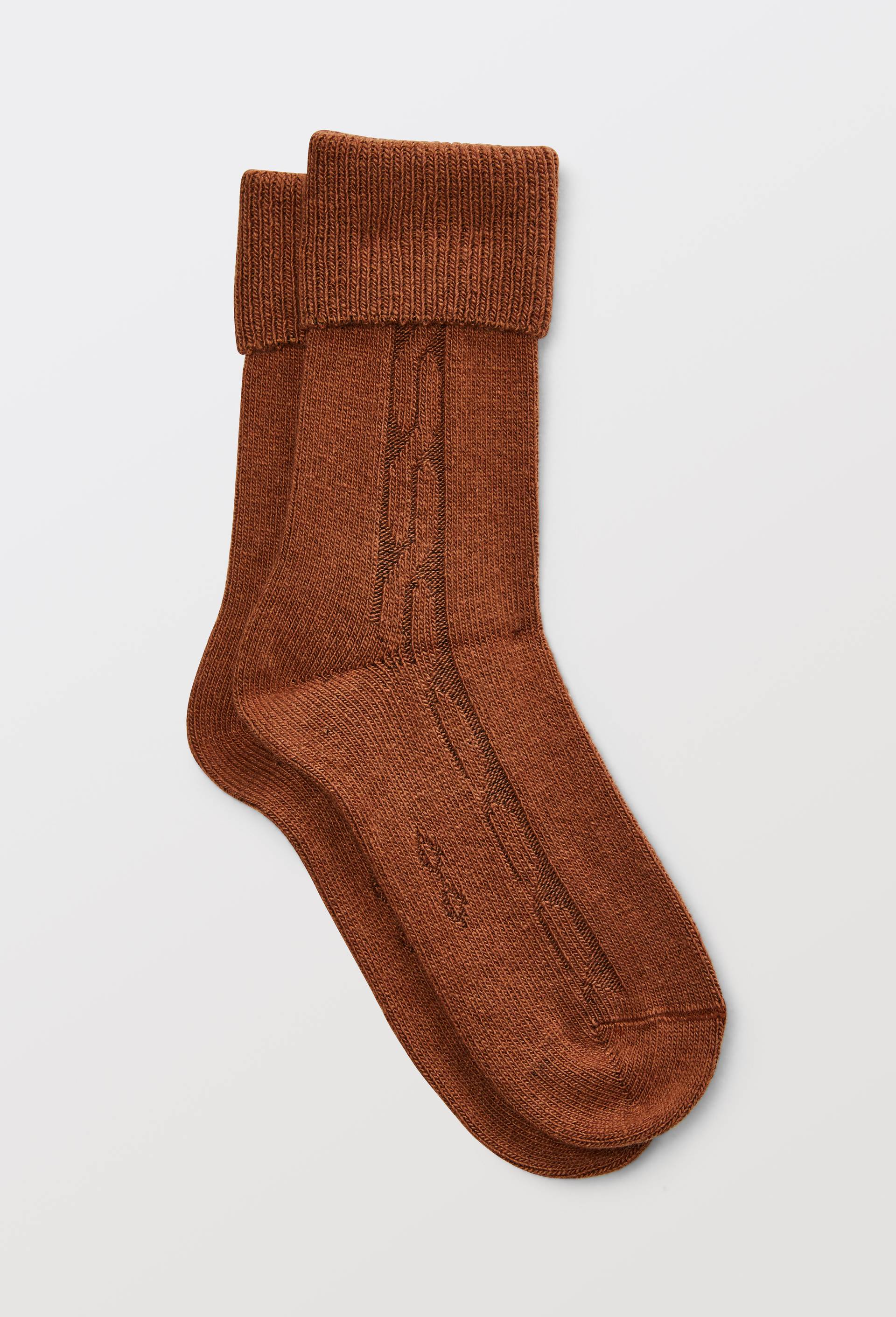 Paire de chaussettes torsad&eacute;es en laine et cachemire Le Bourget, Brun, large image number 0