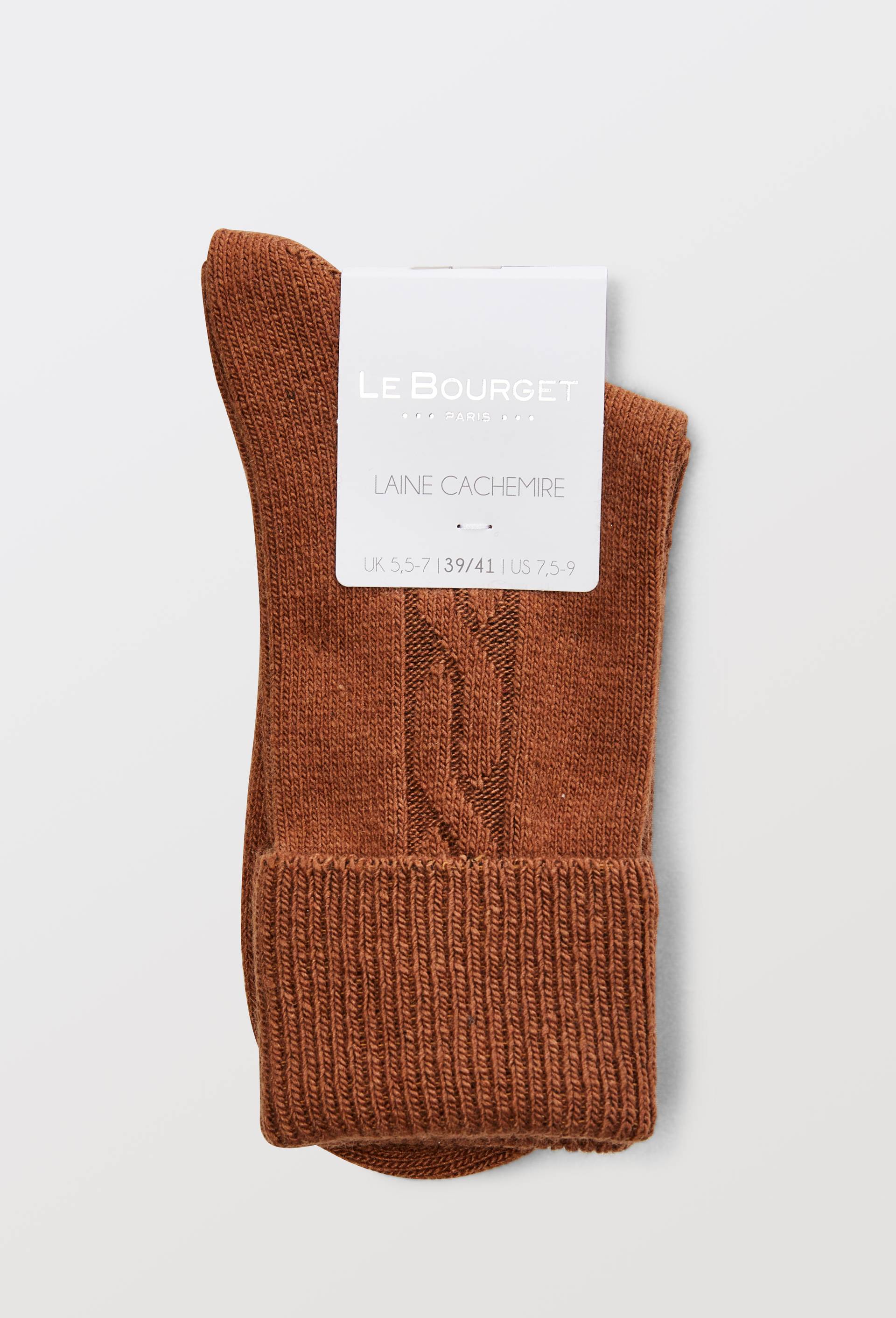 Paire de chaussettes torsad&eacute;es en laine et cachemire Le Bourget, Brun, large image number 3
