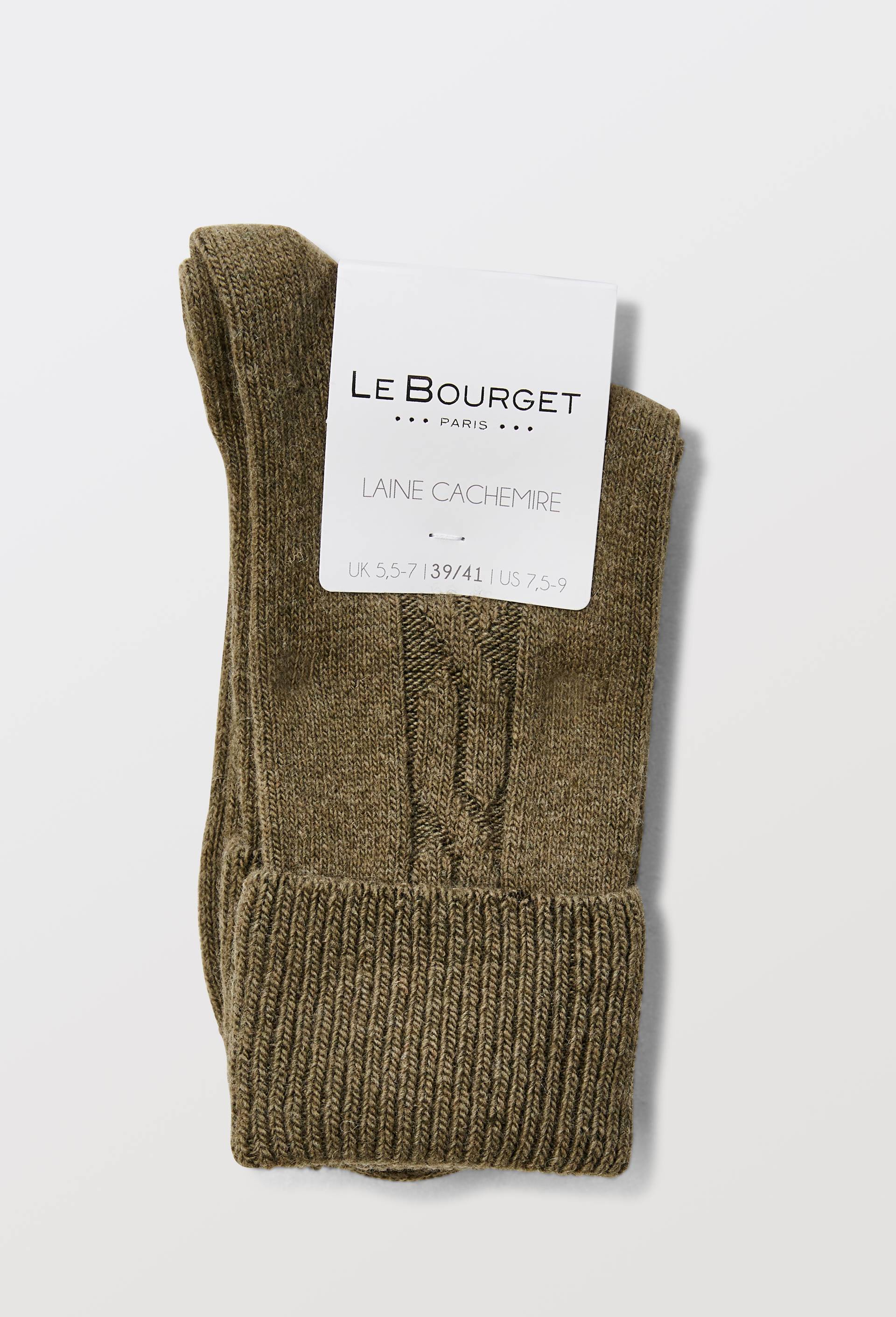 Paire de chaussettes torsad&eacute;es en laine et cachemire Le Bourget, Vert fonc&eacute;, large image number 3