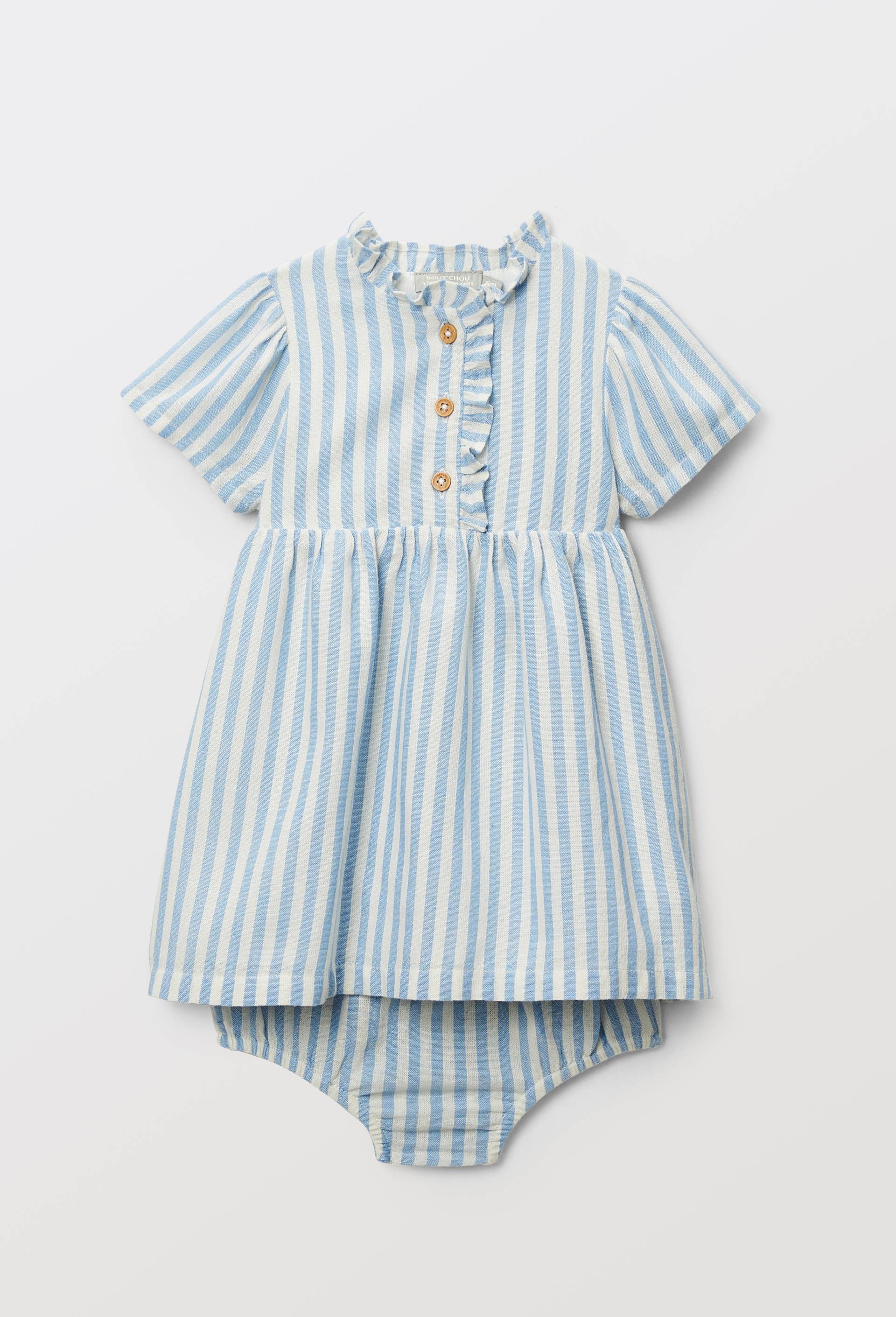 Robe ray&eacute;e avec bloomer en coton BIO GOTS, Bleu, large image number 0.0