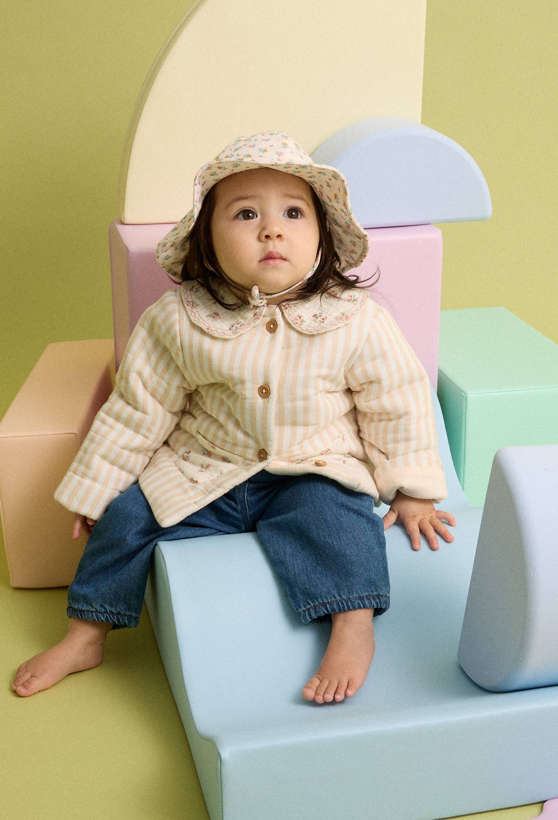 Veste imprim&eacute;e &agrave; col en coton, Beige clair, large image number 0