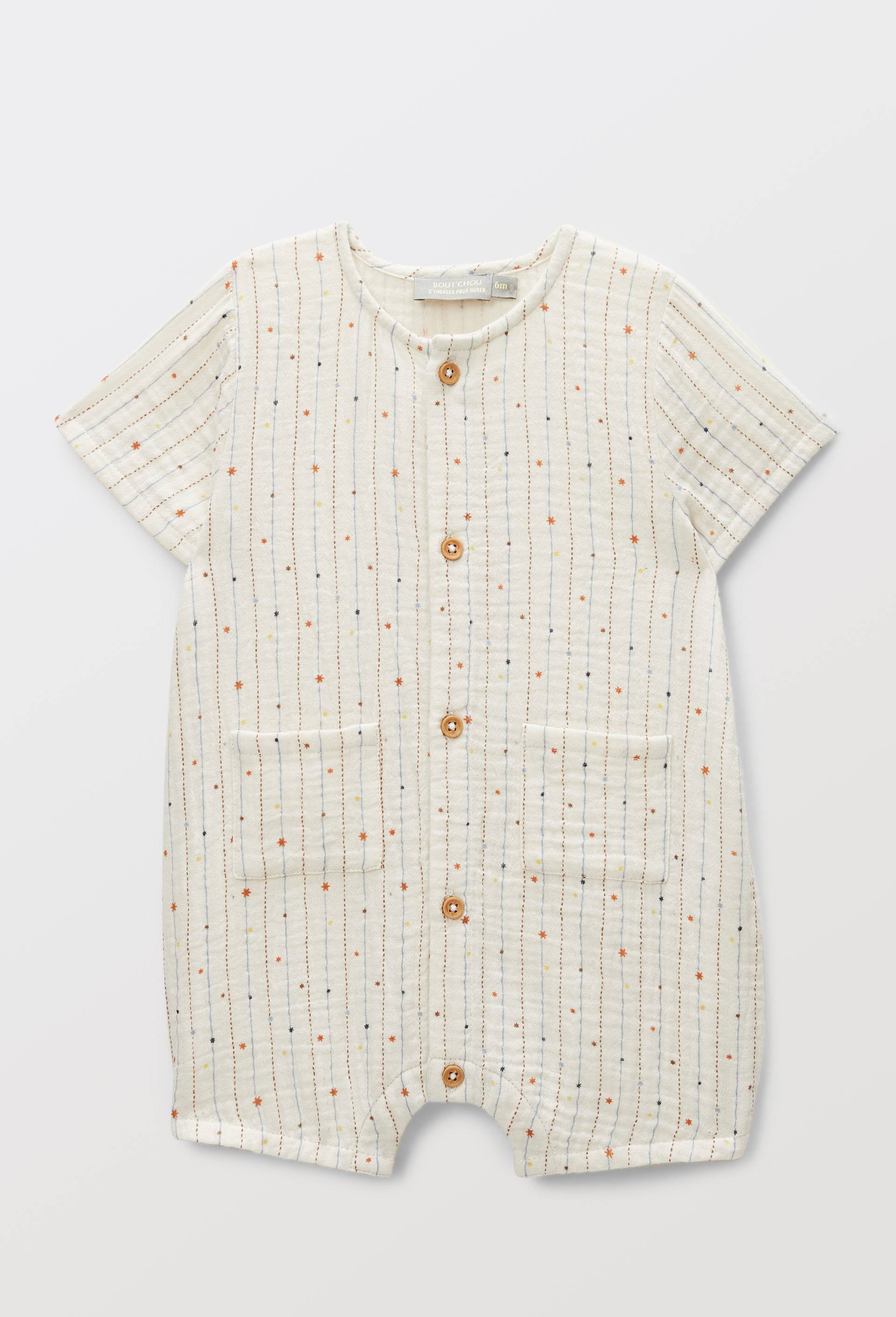 Combinaison courte imprim&eacute;e en gaze de coton BIO GOTS, Beige clair, large image number 2