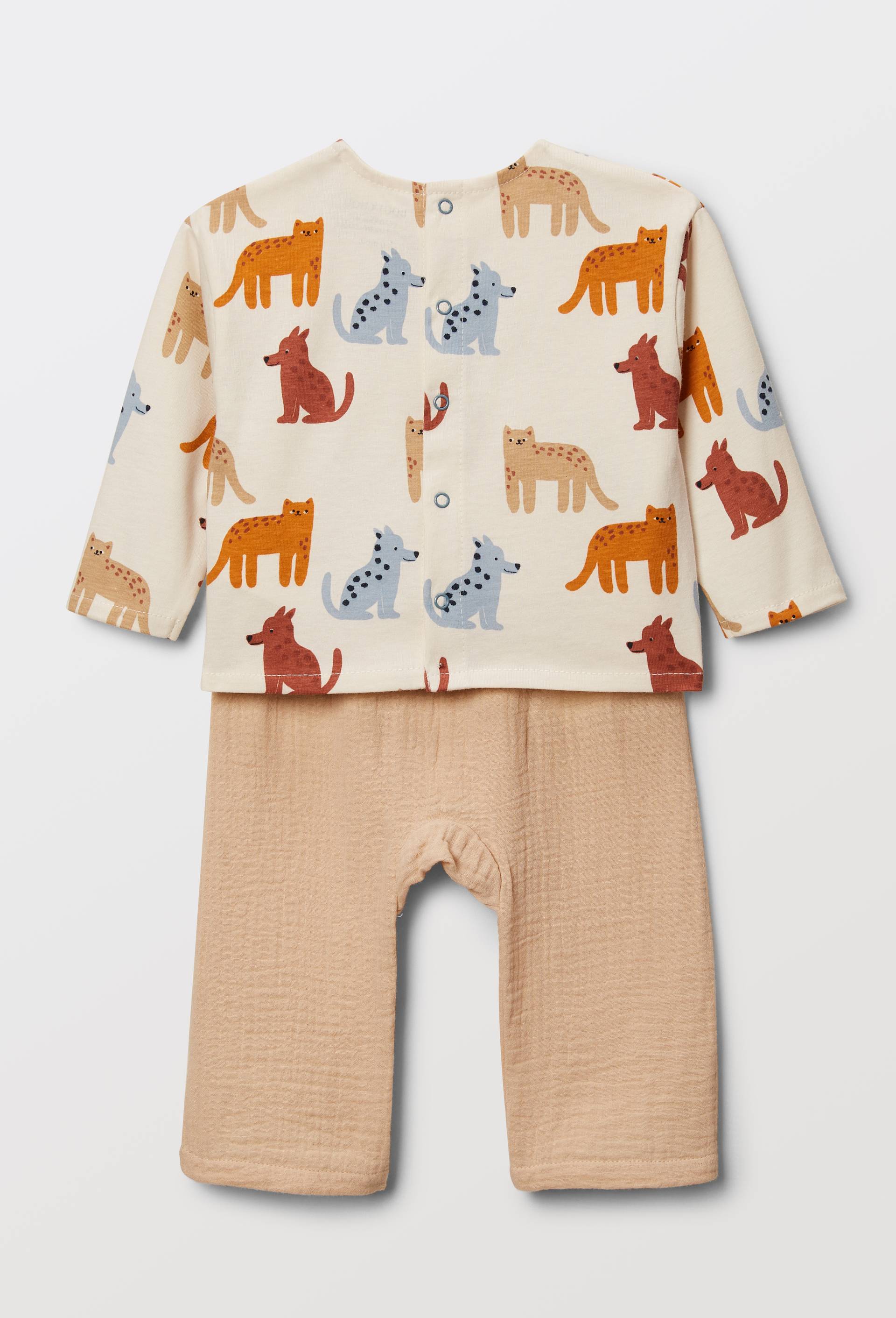 Ensemble t-shirt imprim&eacute; et pantalon en gaze de coton, Beige clair, large image number 1.0