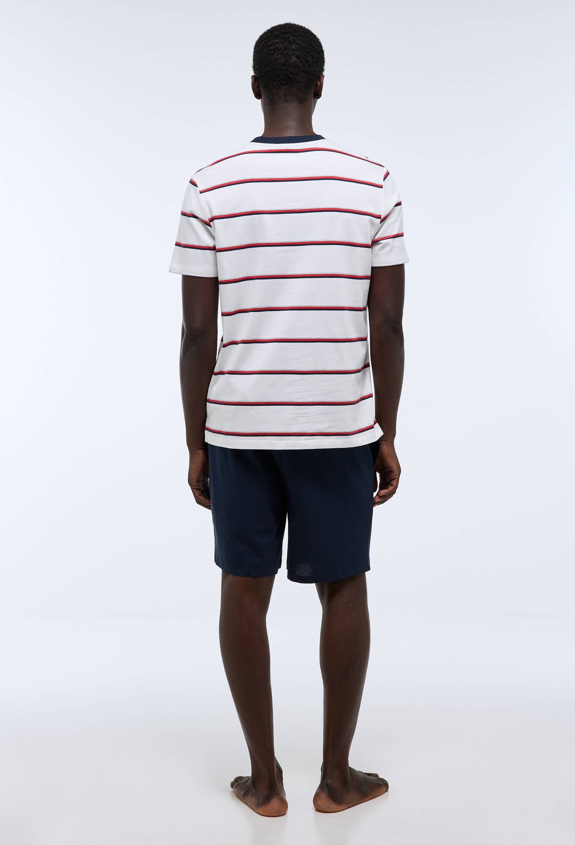 Pyjama T-Shirt manches courtes &agrave; rayures et short en coton BIO GOTS, Bleu fonc&eacute;, large image number 1.0