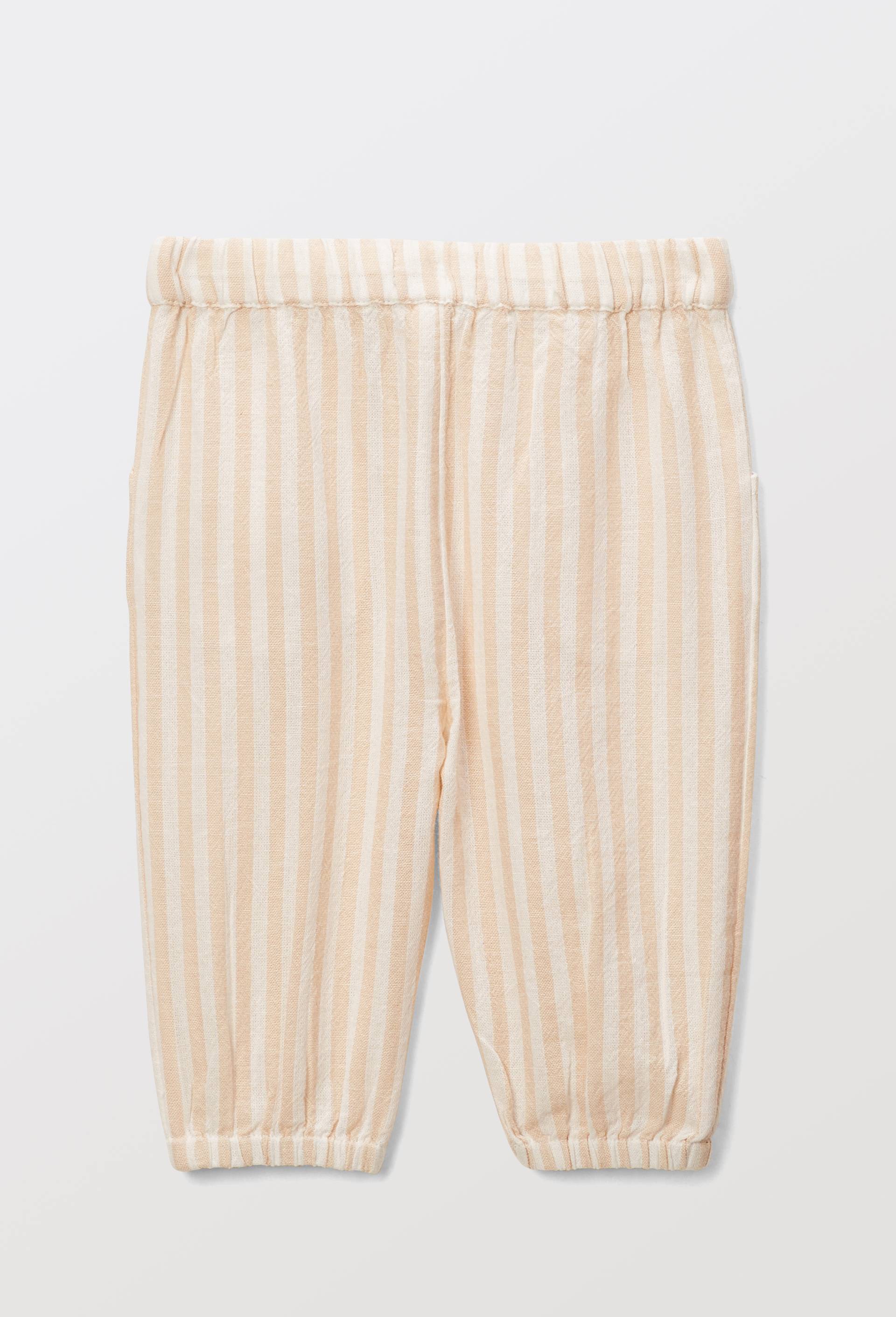 Pantalon long ray&eacute; en coton BIO GOTS, Beige clair, large image number 1