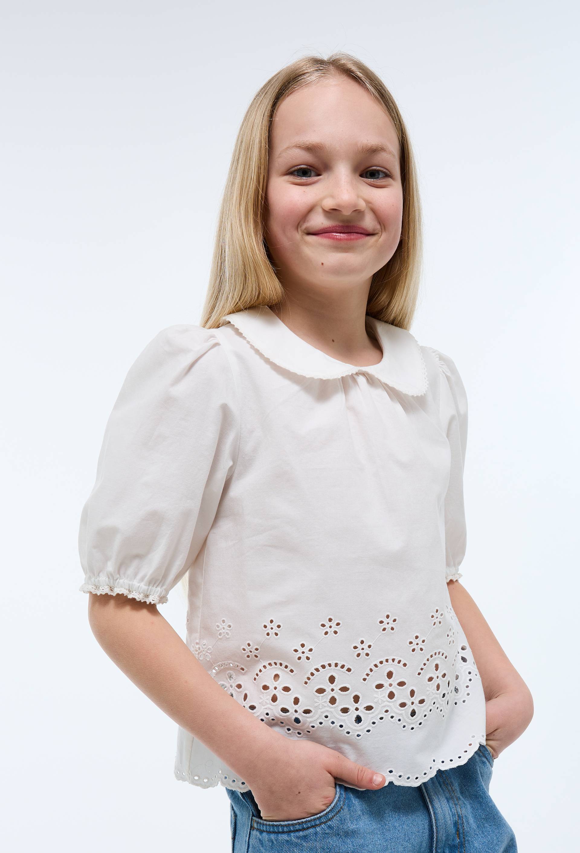 Blouse brod&eacute;e en coton, Ecru, large image number 0