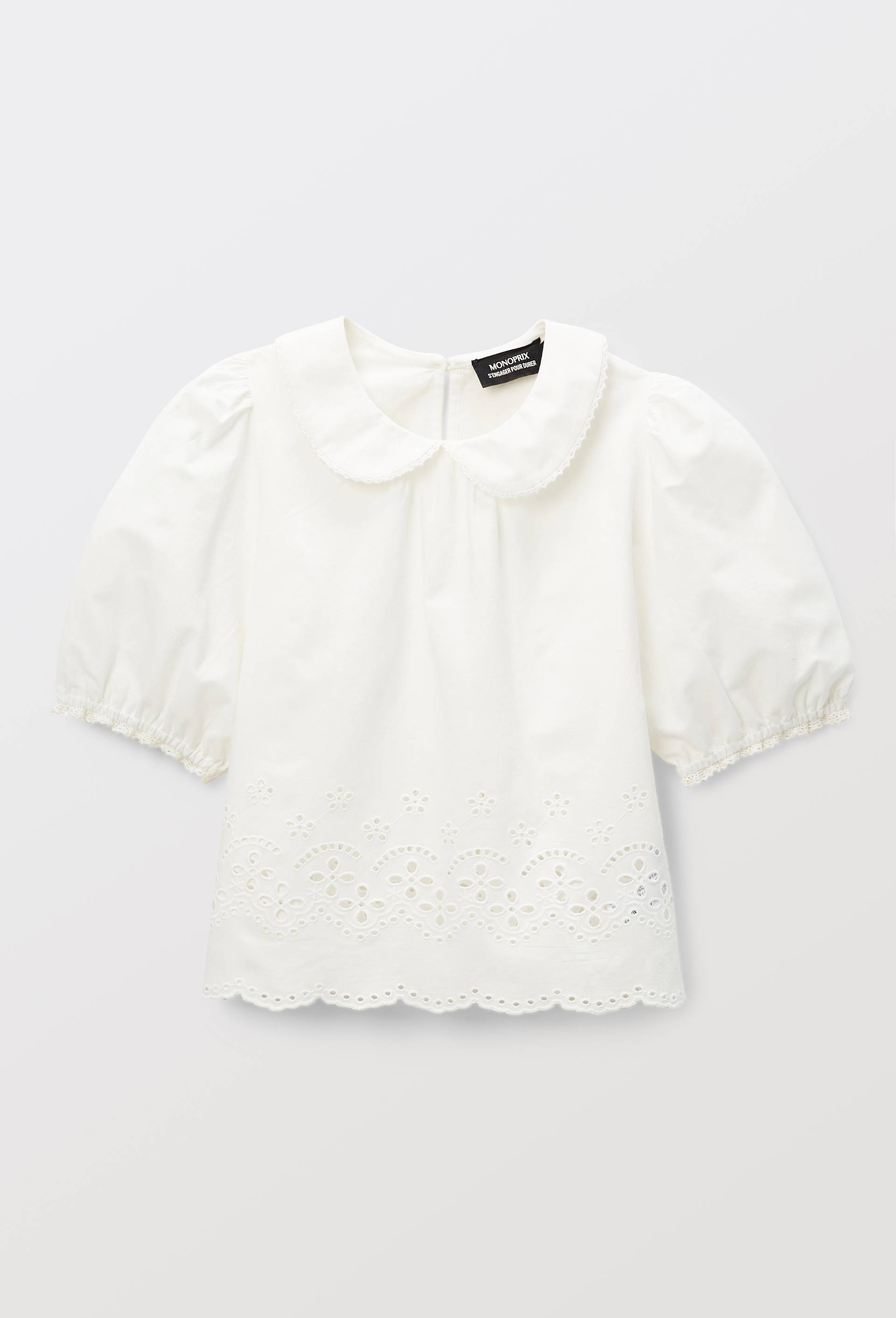 Blouse brod&eacute;e en coton, Ecru, large image number 1.0