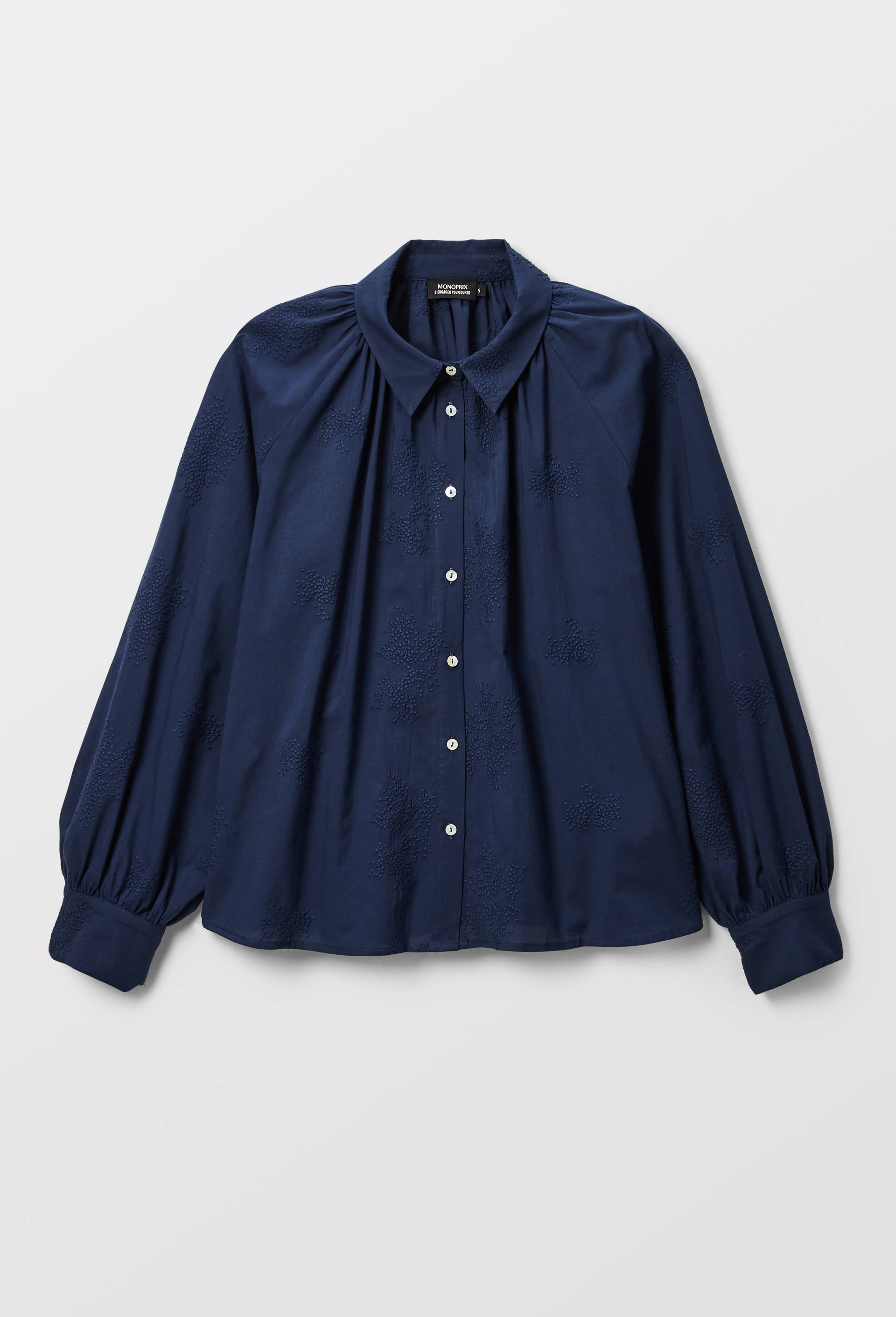 Chemise manches longues brod&eacute;e en coton BIO GOTS, Bleu fonc&eacute;, large image number 2