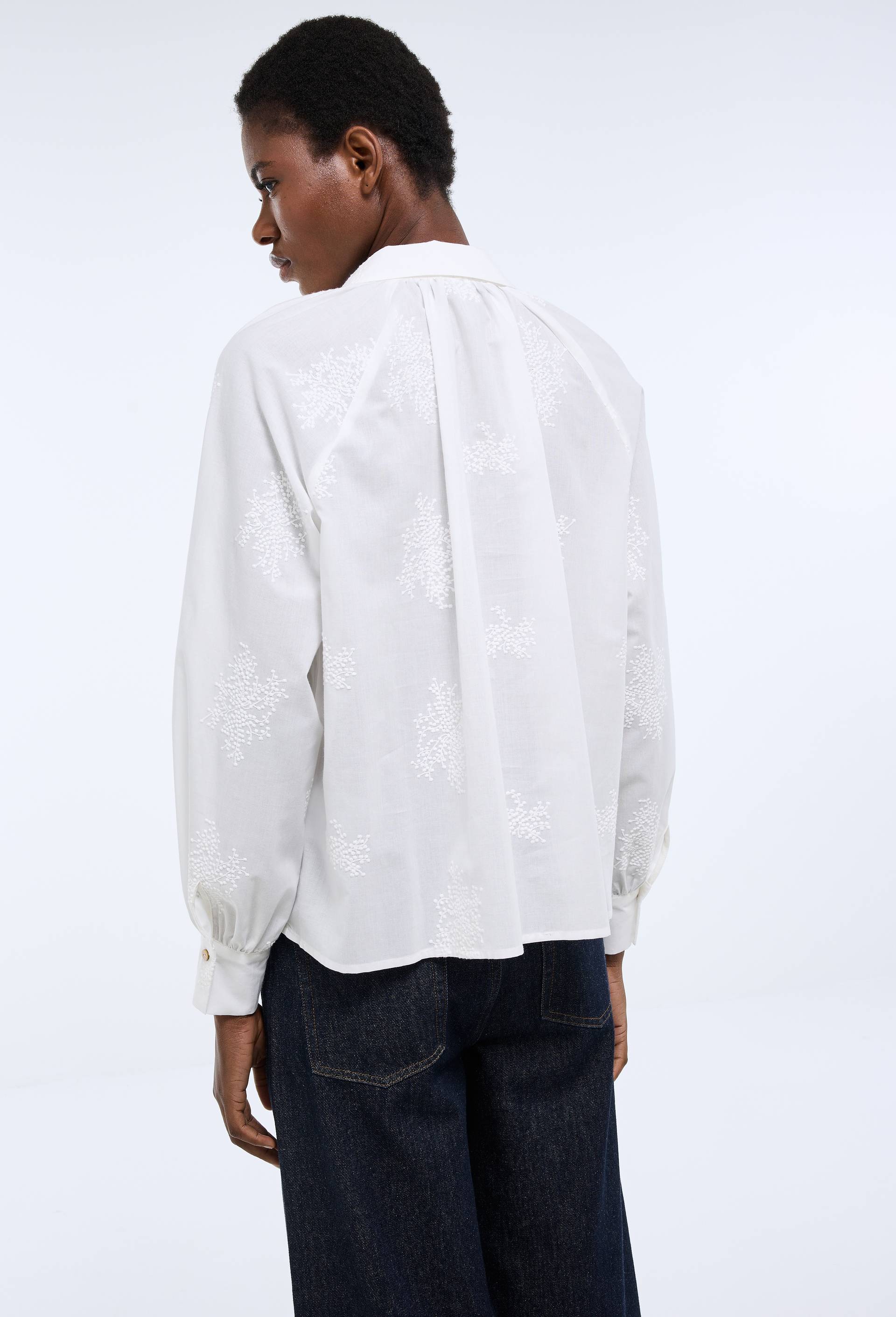 Chemise manches longues brod&eacute;e en coton BIO GOTS, Ecru, large image number 1
