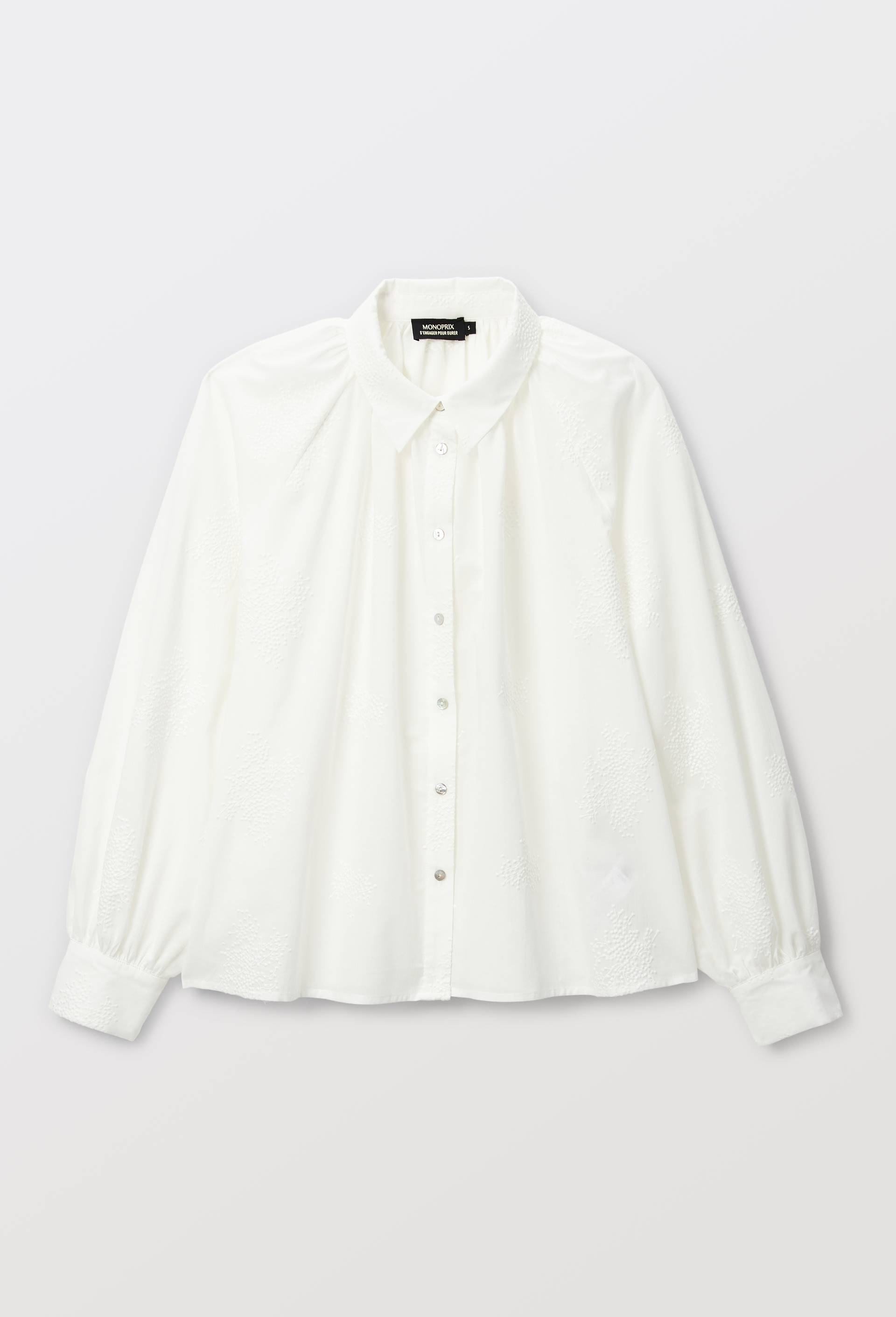 Chemise manches longues brod&eacute;e en coton BIO GOTS, Ecru, large image number 2