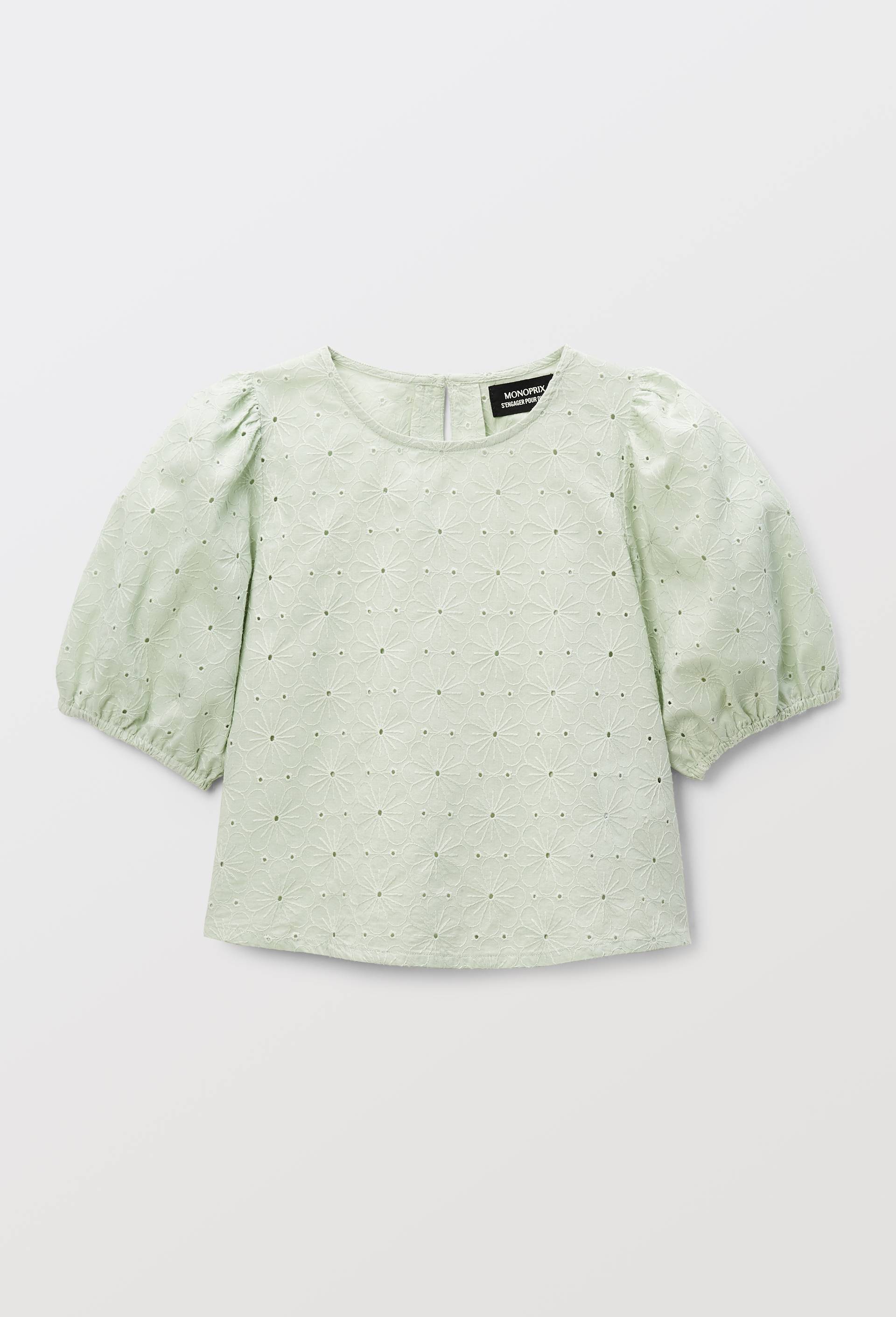 Blouse brod&eacute;e en coton, Vert clair, large image number 1.0