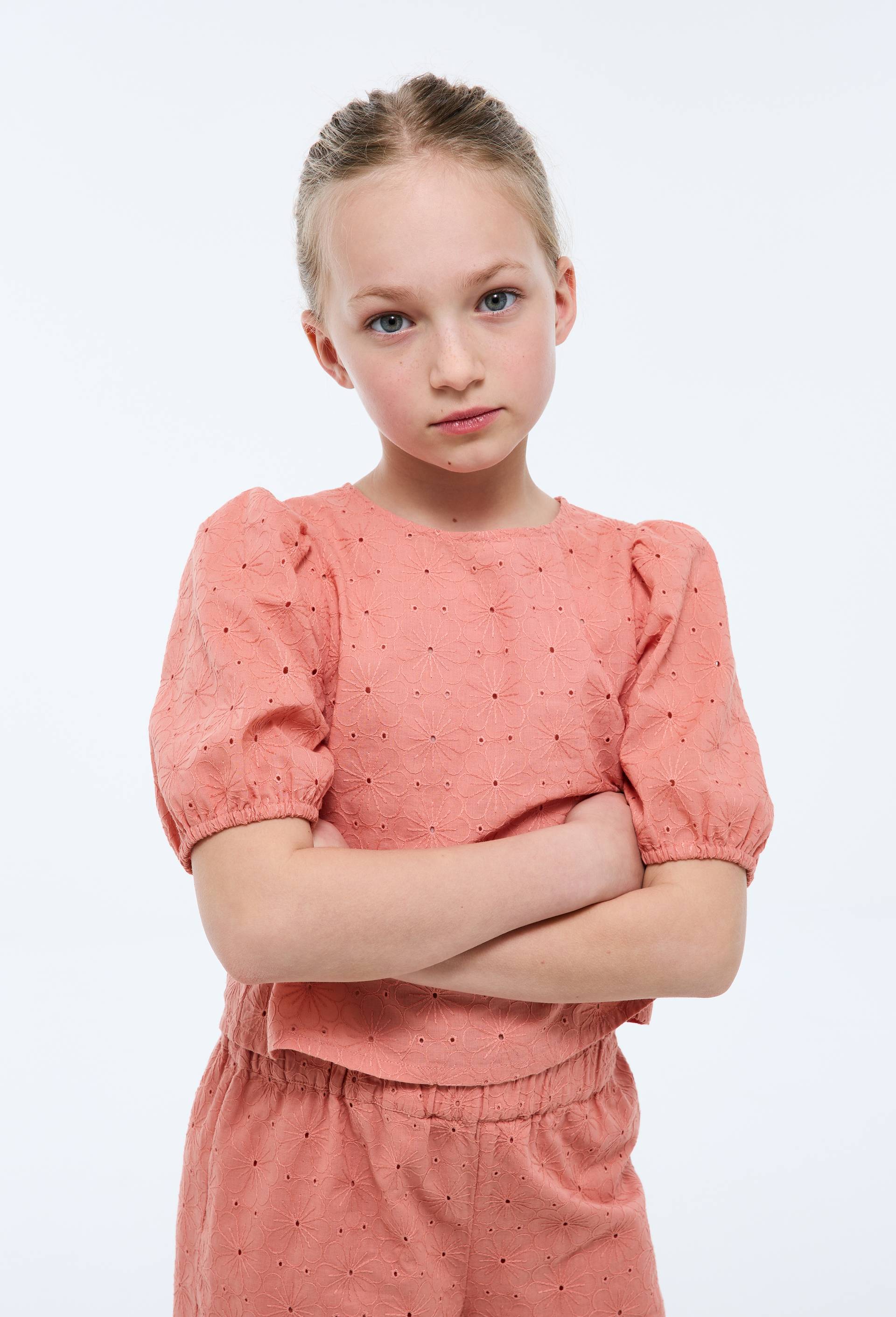 Blouse brod&eacute;e en coton, Rose, swatch image