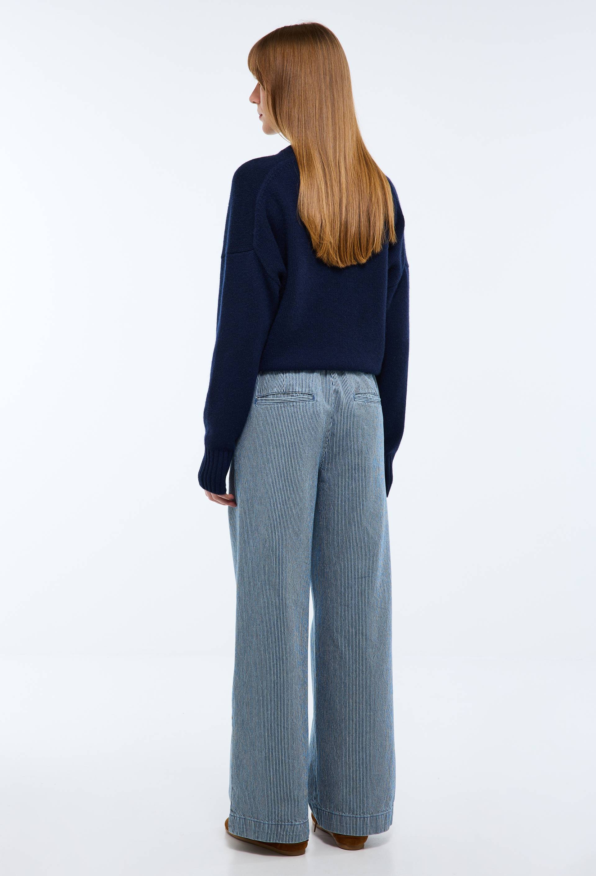 Pantalon large &agrave; pince ray&eacute;, Bleu, large image number 1