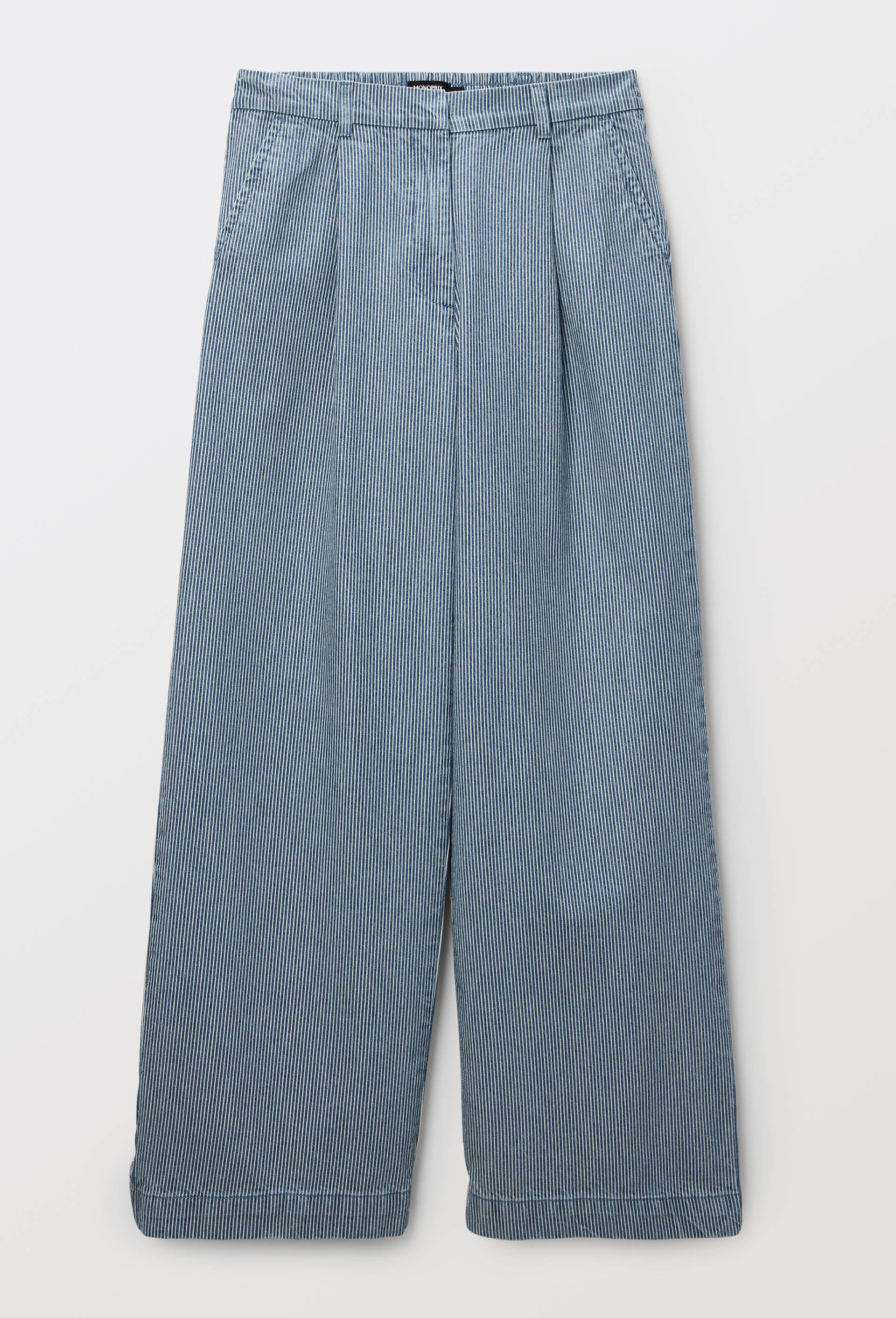 Pantalon large &agrave; pince ray&eacute;, Bleu, large image number 2