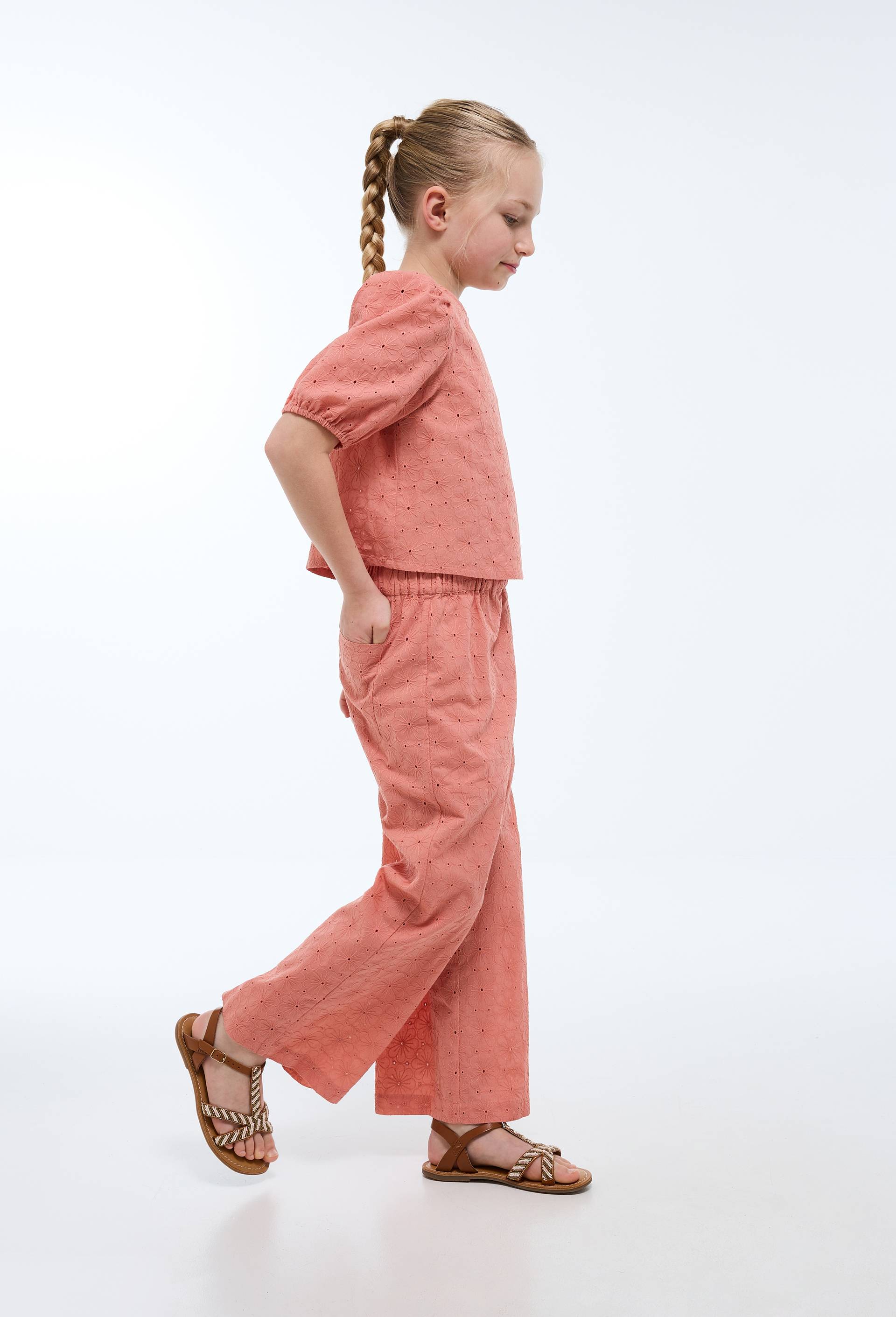 Pantalon brod&eacute; en coton, Rose, large image number 1