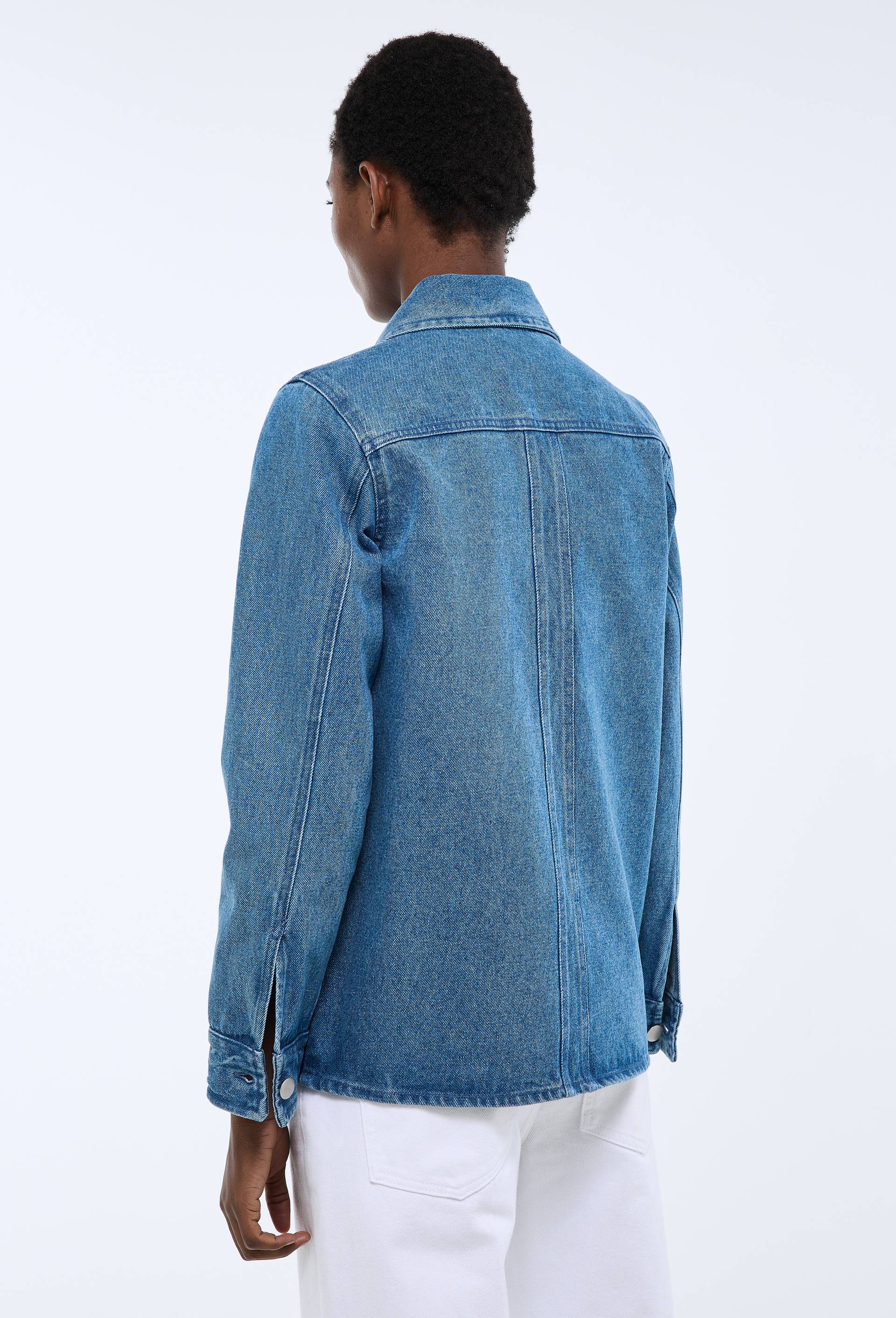 Veste courte boutonn&eacute;e en denim, Bleu, large image number 1.0