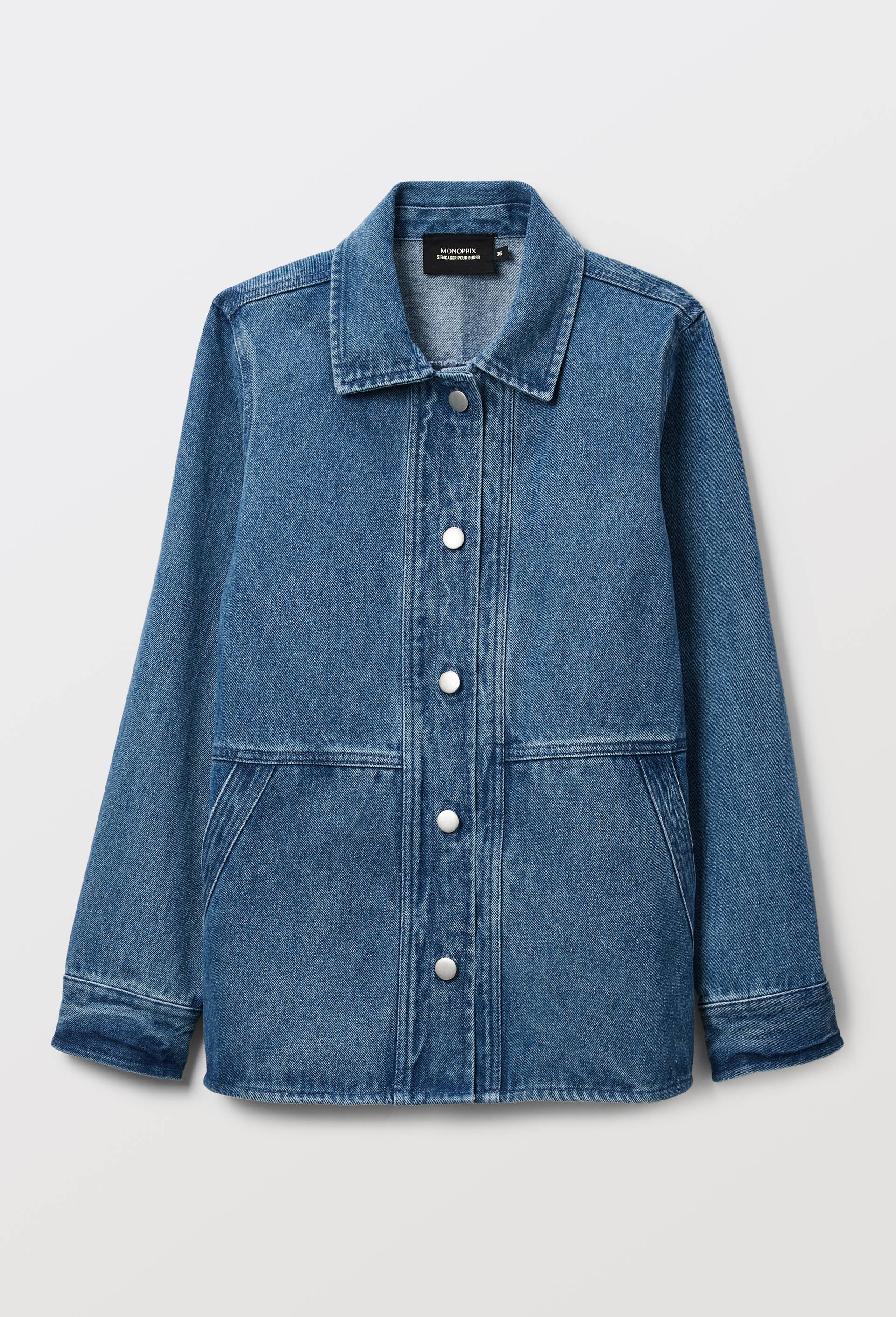 Veste courte boutonn&eacute;e en denim, Bleu, large image number 2