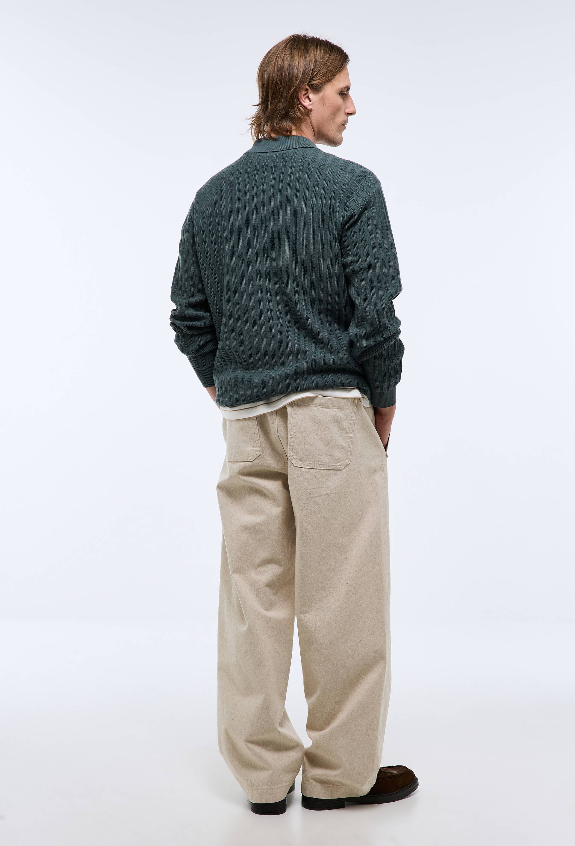 Pantalon &eacute;lastiqu&eacute; en coton et lin, Ecru, large image number 1
