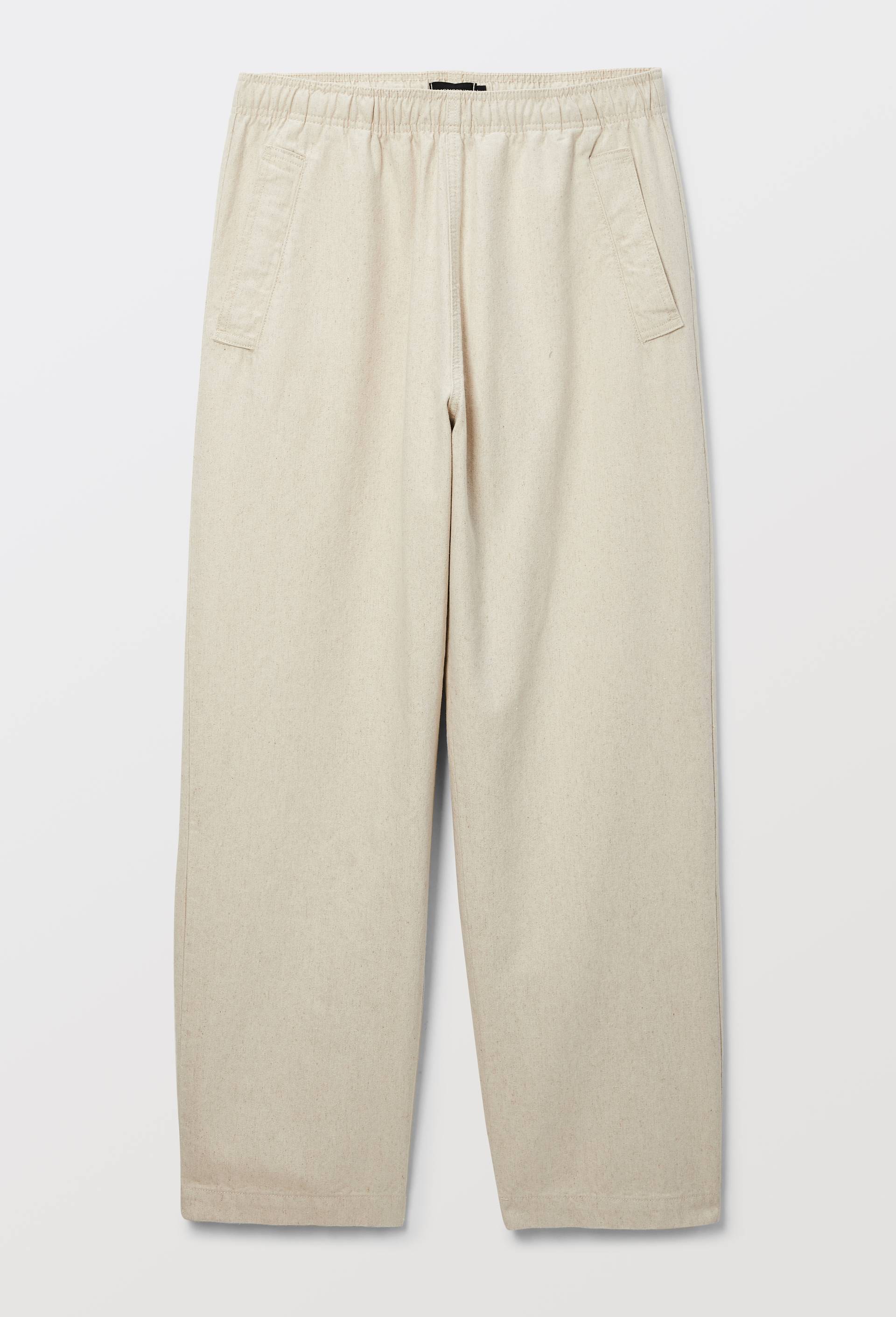 Pantalon &eacute;lastiqu&eacute; en coton et lin, Ecru, large image number 2
